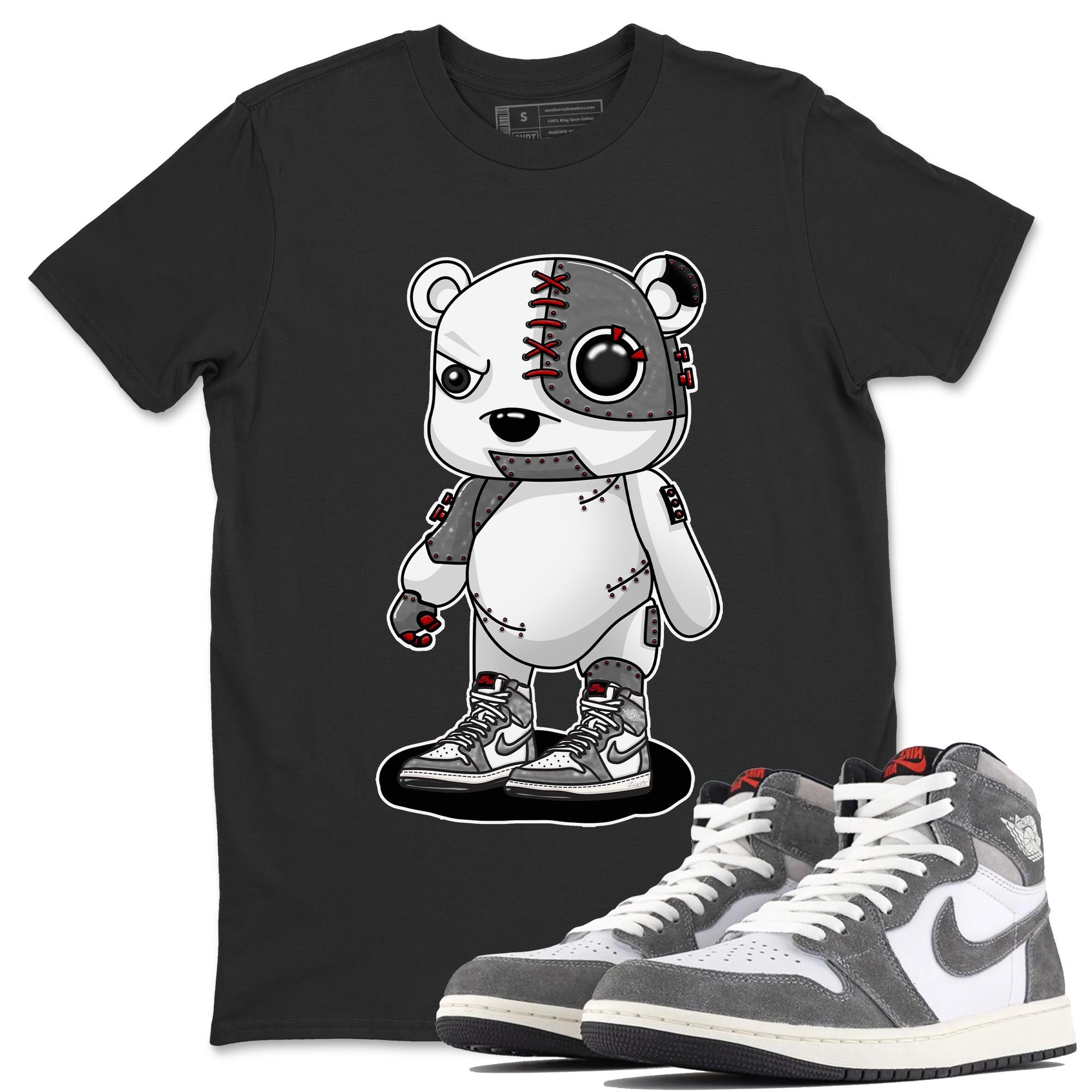 1s High OG Washed Heritage Sneaker Match Tees Cyborg Bear Streetwear Sneaker Shirt Air Jordan 1 Washed Heritage Sneaker Release Tees Unisex Shirts Black 1