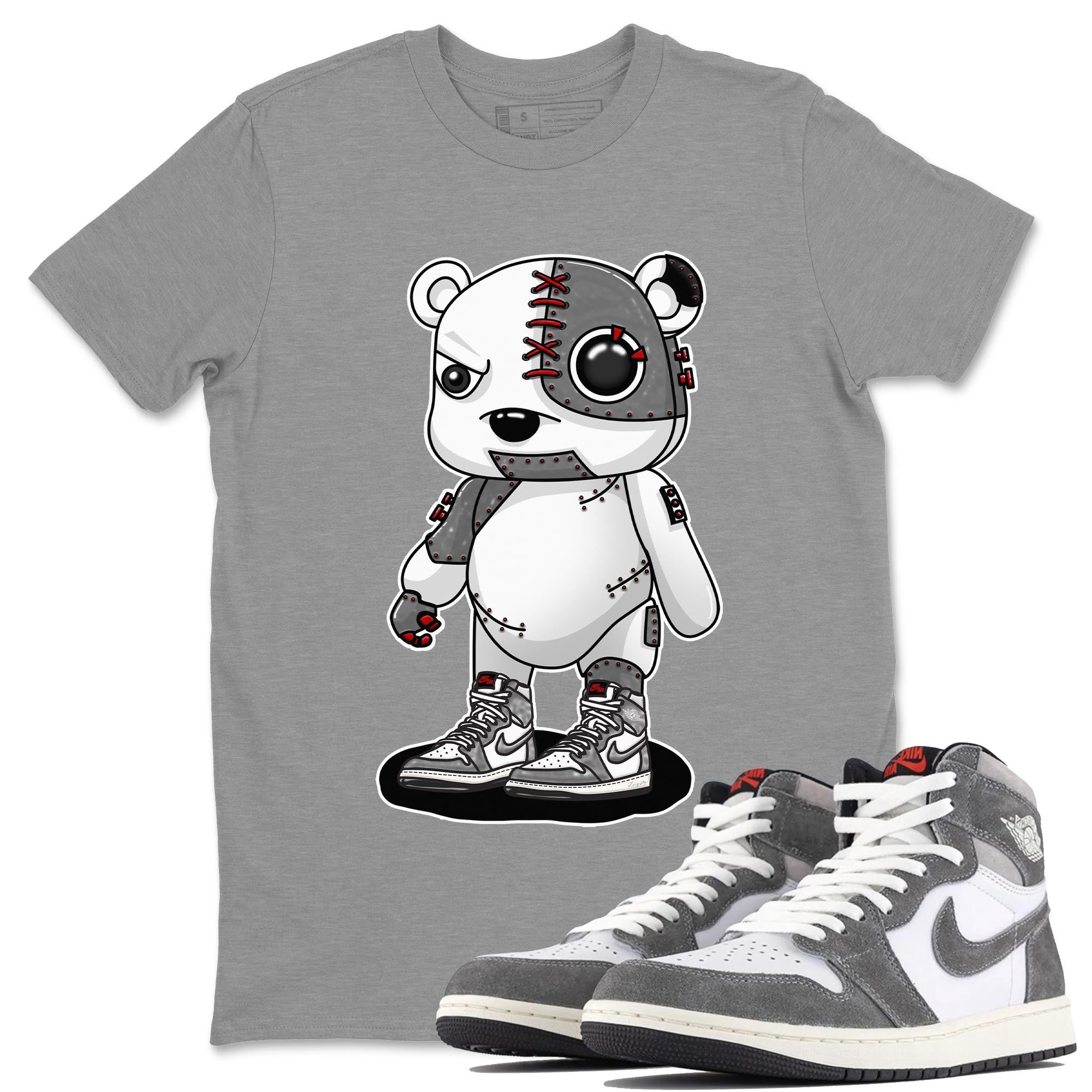 1s High OG Washed Heritage Sneaker Match Tees Cyborg Bear Streetwear Sneaker Shirt Air Jordan 1 Washed Heritage Sneaker Release Tees Unisex Shirts Heather Grey 1