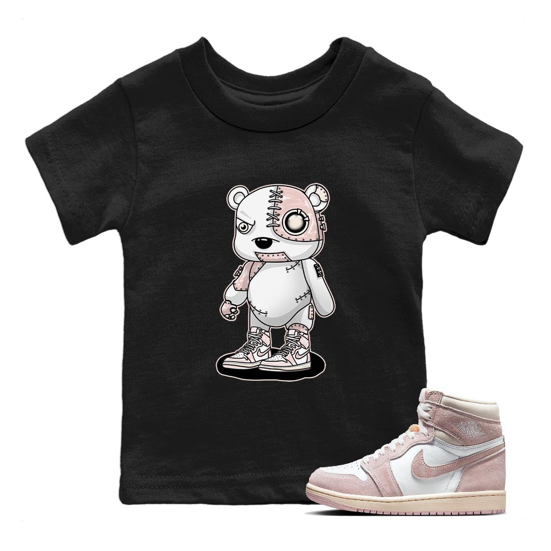 Air Jordan 1 Washed Pink Sneaker Match Tees Cyborg Bear Streetwear Sneaker Shirt AJ1 Washed Pink Sneaker Release Tees Kids Shirts Black 1