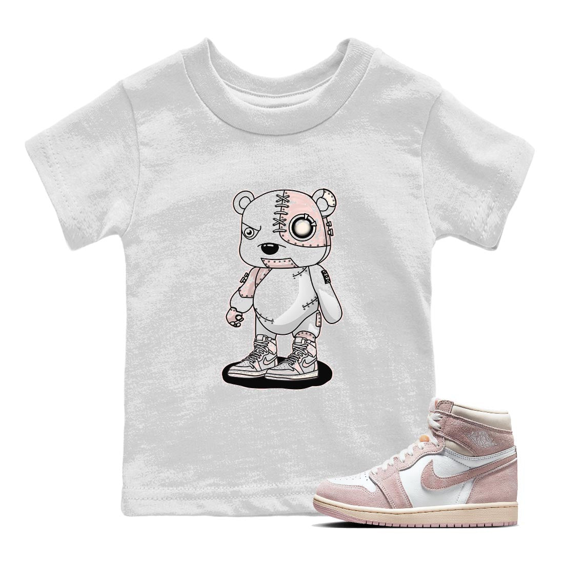 Air Jordan 1 Washed Pink Sneaker Match Tees Cyborg Bear Streetwear Sneaker Shirt AJ1 Washed Pink Sneaker Release Tees Kids Shirts White 1