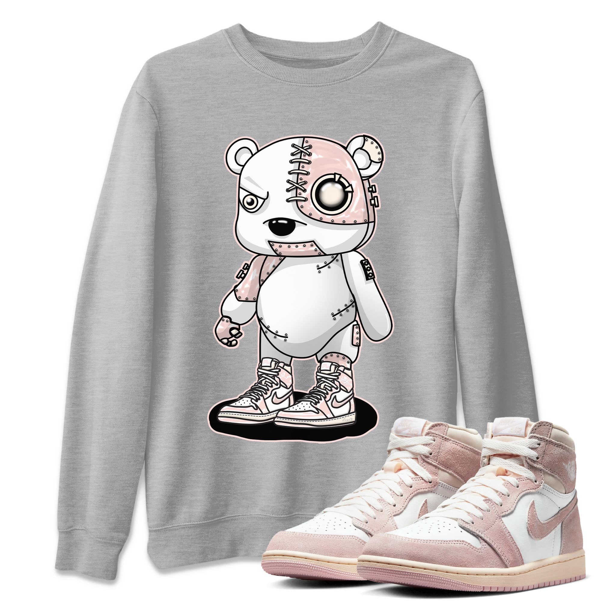 Air Jordan 1 Washed Pink Sneaker Match Tees Cyborg Bear Streetwear Sneaker Shirt AJ1 Washed Pink Sneaker Release Tees Unisex Shirts Heather Grey 1