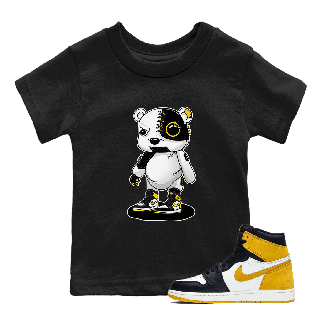 1s Yellow Ochre shirt to match jordans Cyborg Bear sneaker tees Air Jordan 1 High OG Yellow Ochre Drip Gear Zone baby toddler Black 1 cotton Shirt
