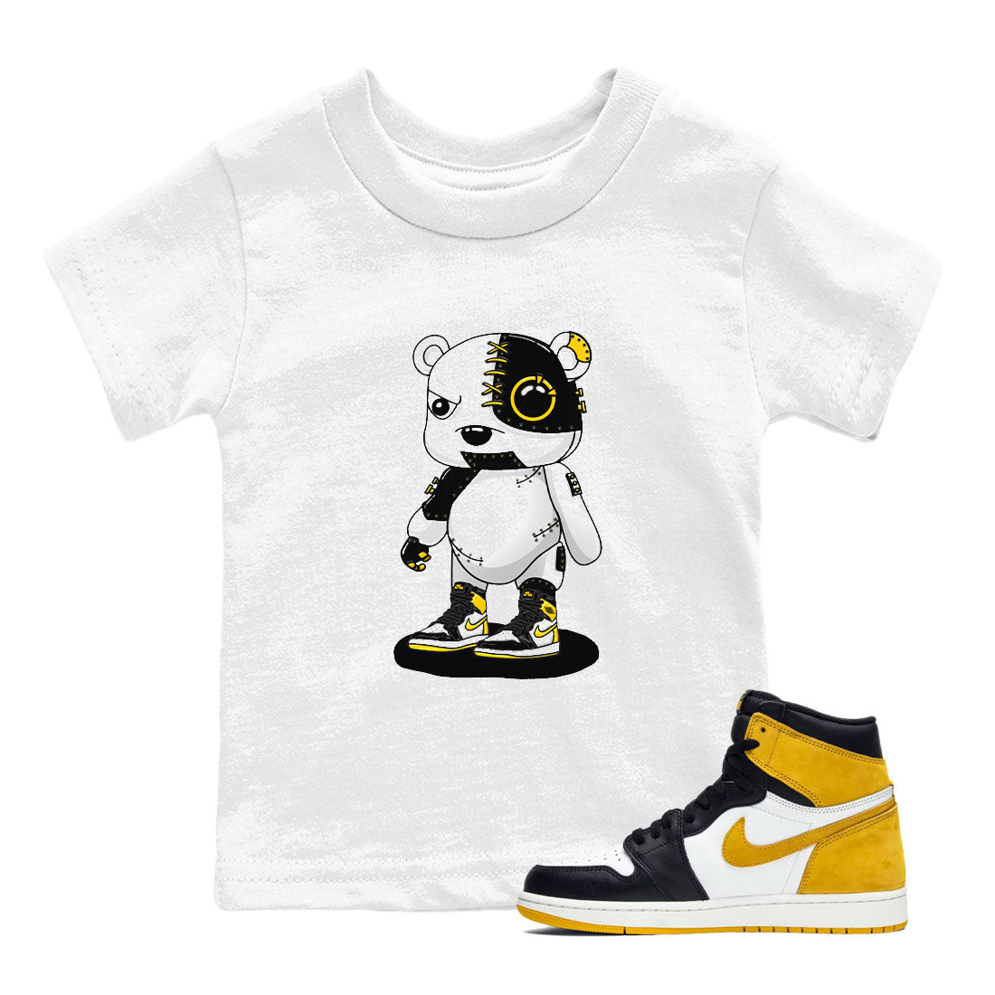 1s Yellow Ochre shirt to match jordans Cyborg Bear sneaker tees Air Jordan 1 High OG Yellow Ochre Drip Gear Zone baby toddler White 1 cotton Shirt