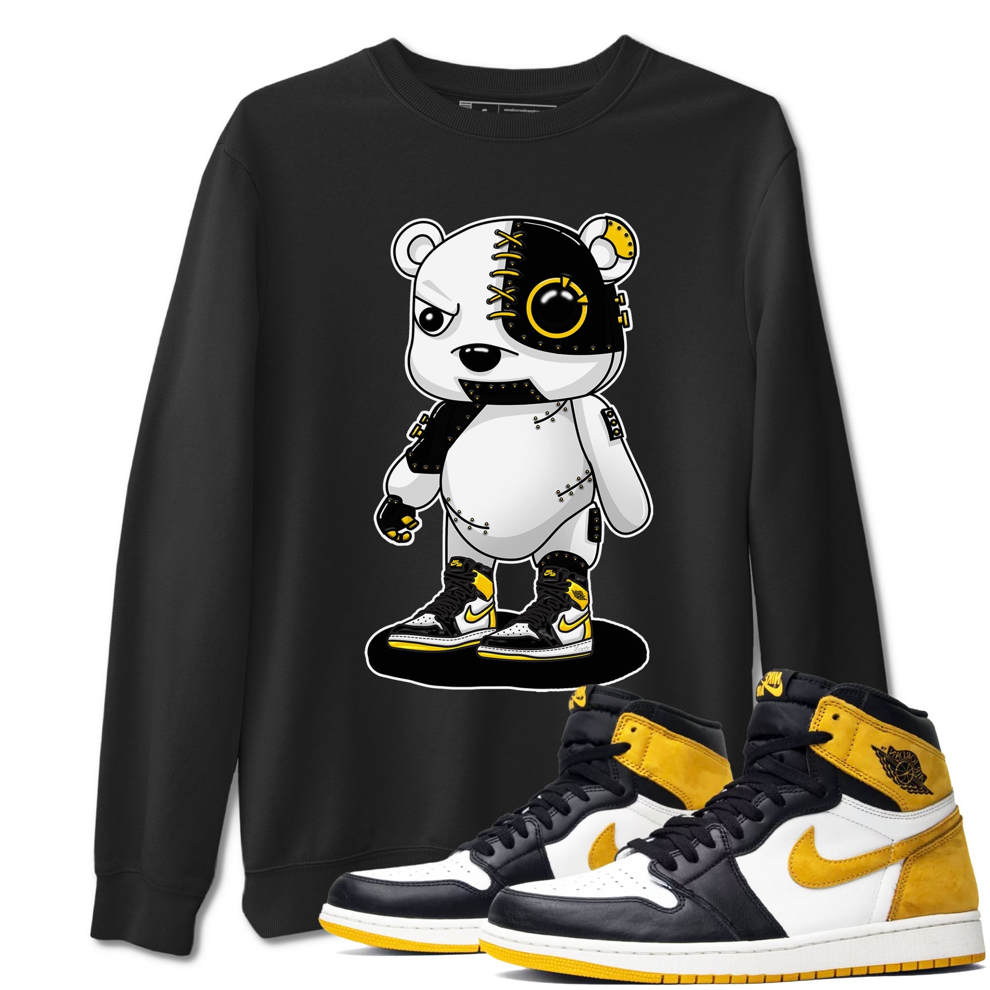 1s Yellow Ochre shirt to match jordans Cyborg Bear sneaker tees Air Jordan 1 High OG Yellow Ochre Drip Gear Zone unisex cotton Black 1 crew neck shirt