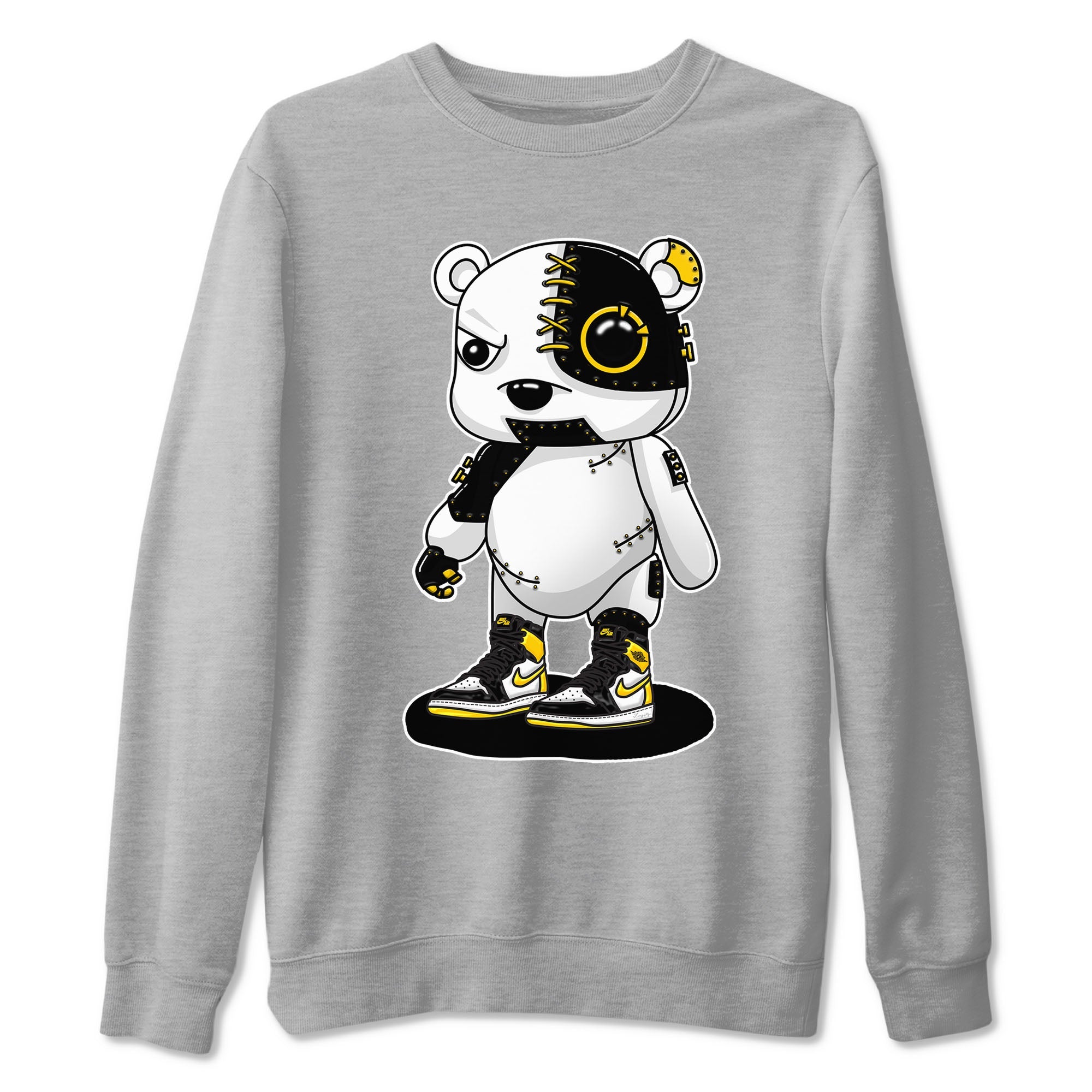 1s Yellow Ochre shirt to match jordans Cyborg Bear sneaker tees Air Jordan 1 High OG Yellow Ochre Drip Gear Zone unisex cotton Heather Grey 2 crew neck shirt