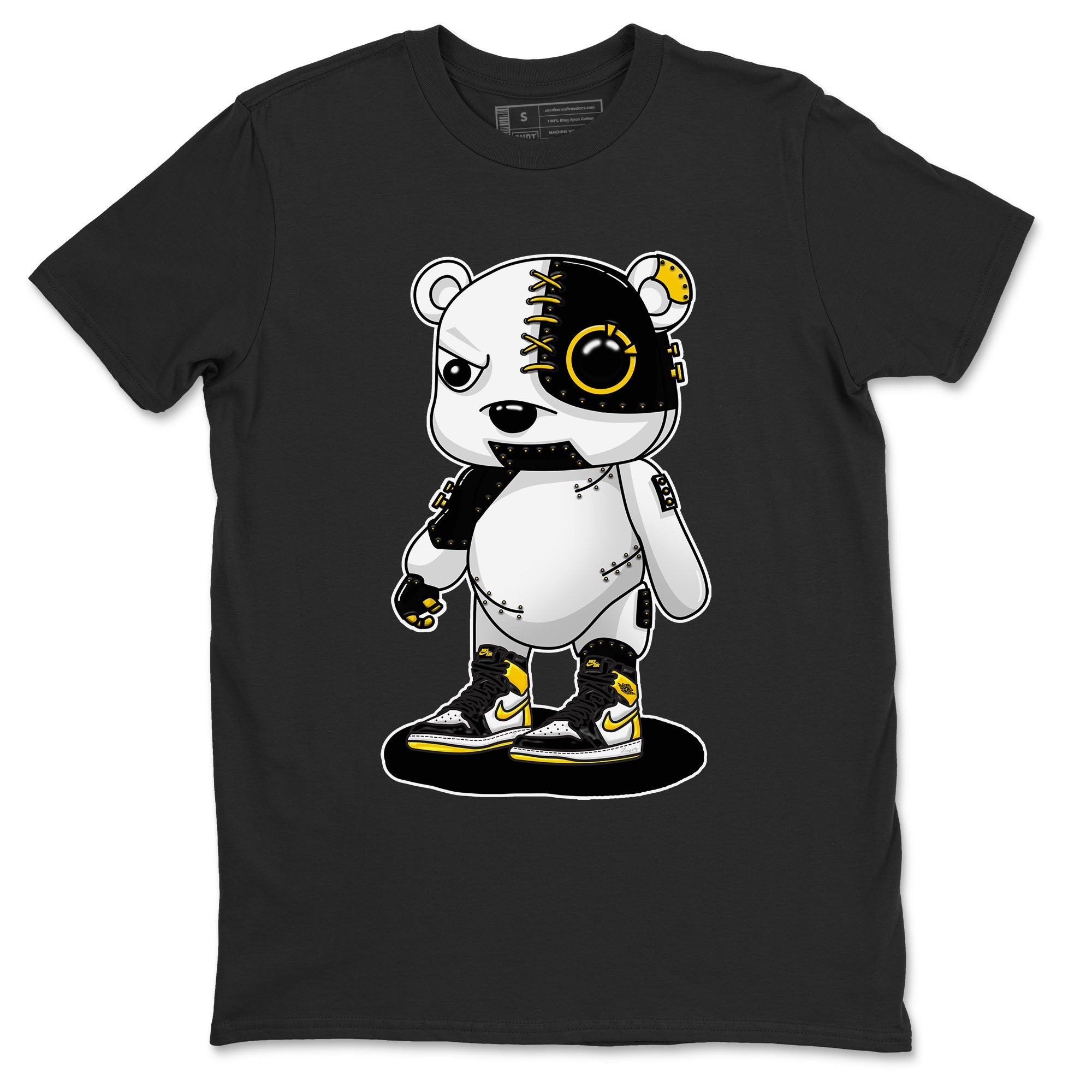 1s Yellow Ochre shirt to match jordans Cyborg Bear sneaker tees Air Jordan 1 High OG Yellow Ochre Drip Gear Zone unisex cotton Black 2 crew neck shirt