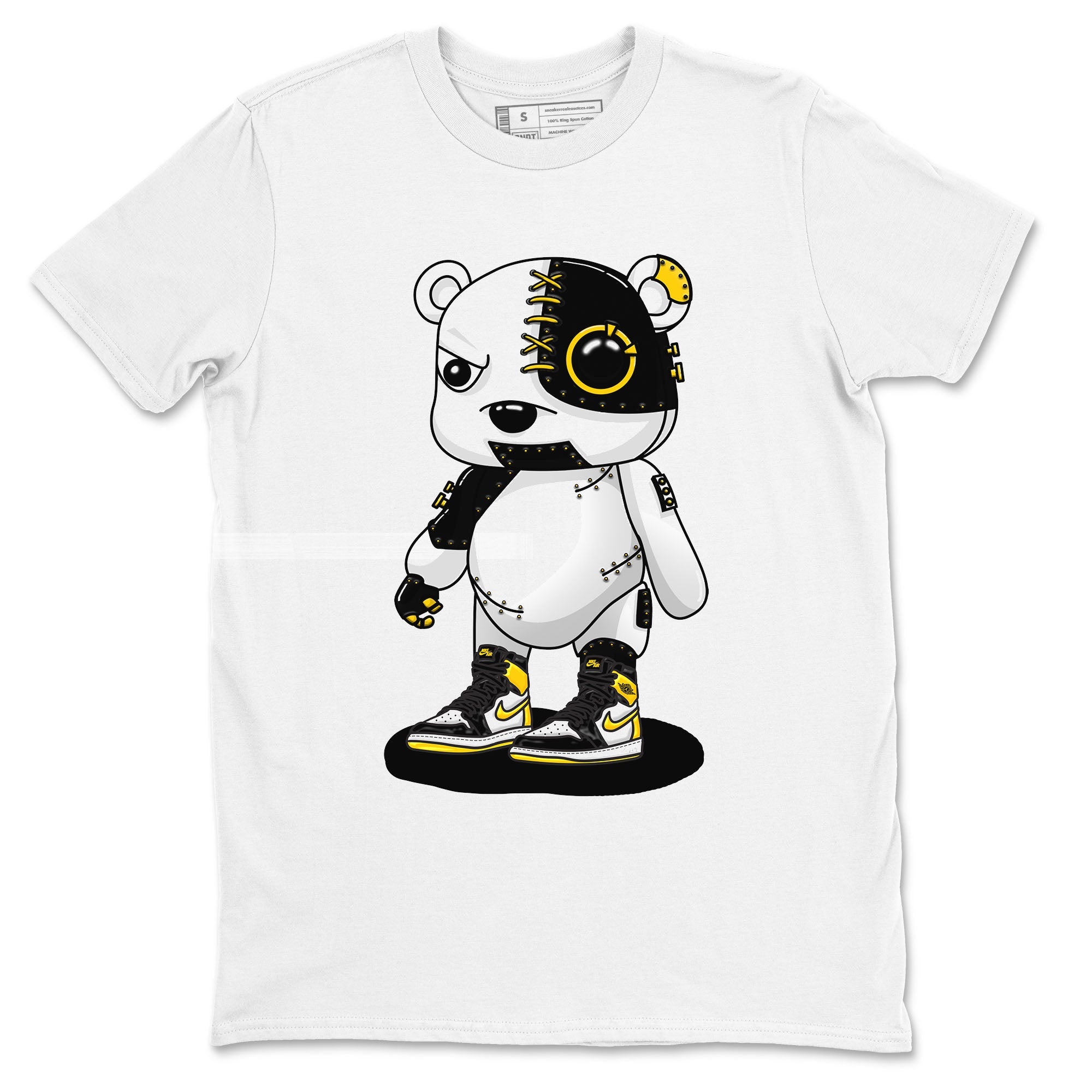 1s Yellow Ochre shirt to match jordans Cyborg Bear sneaker tees Air Jordan 1 High OG Yellow Ochre Drip Gear Zone unisex cotton White 2 crew neck shirt