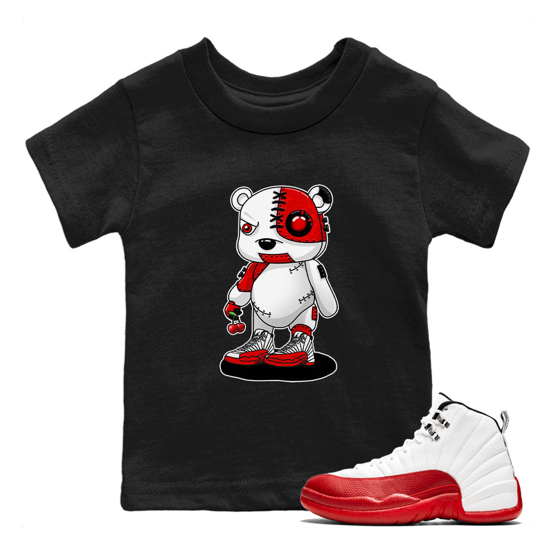 Jordan 12 Retro Cherry shirt to match jordans Varsity Red Cyborg Bear special sneaker matching tees 12s Cherry Drip Gear Zone Baby Toddler Black 1 T-Shirt