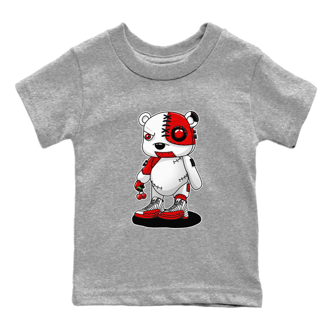 Jordan 12 Retro Cherry shirt to match jordans Varsity Red Cyborg Bear special sneaker matching tees 12s Cherry Drip Gear Zone Baby Toddler Heather Grey 2 T-Shirt