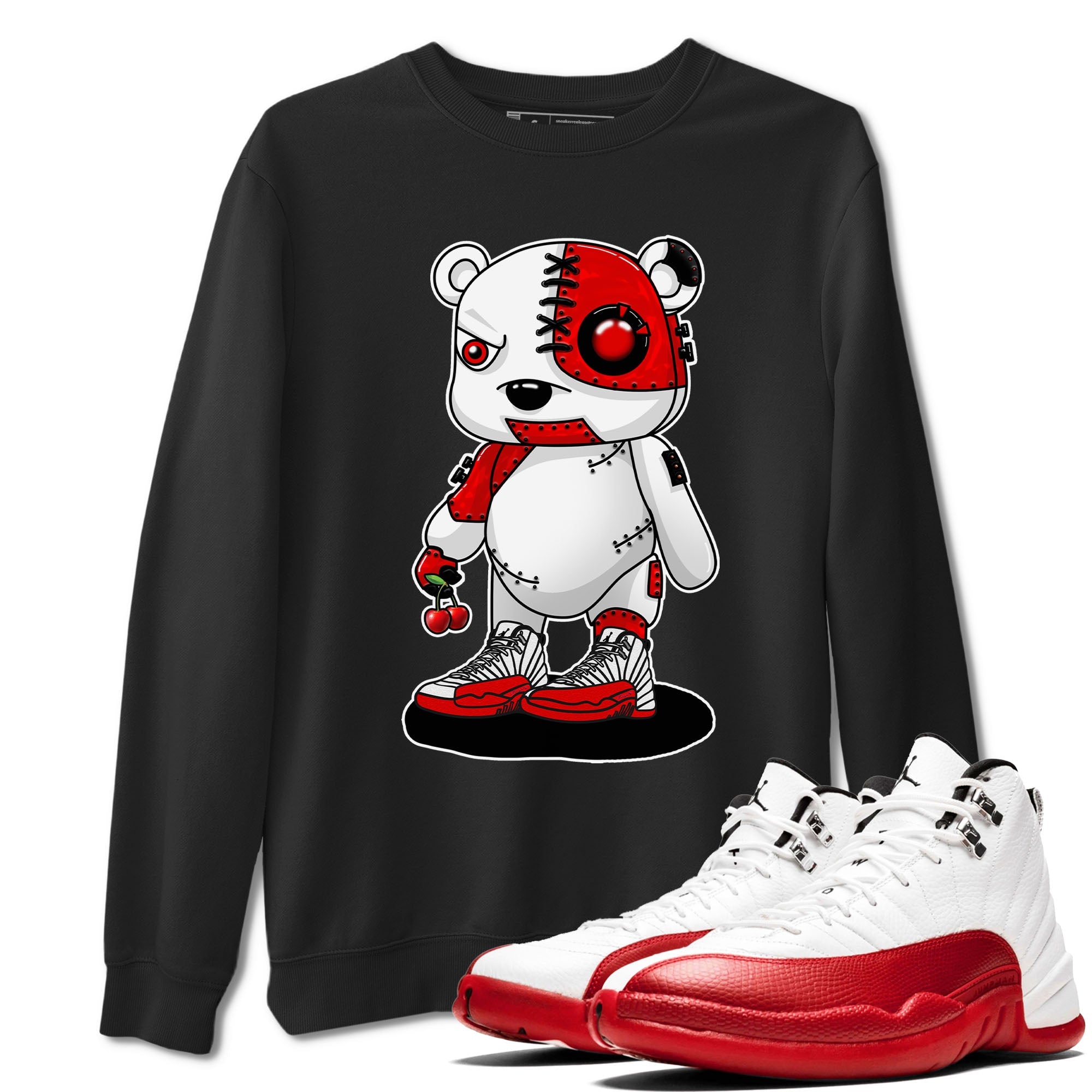 Jordan 12 Retro Cherry shirt to match jordans Varsity Red Cyborg Bear special sneaker matching tees 12s Cherry Drip Gear Zone Unisex Black 1 T-Shirt
