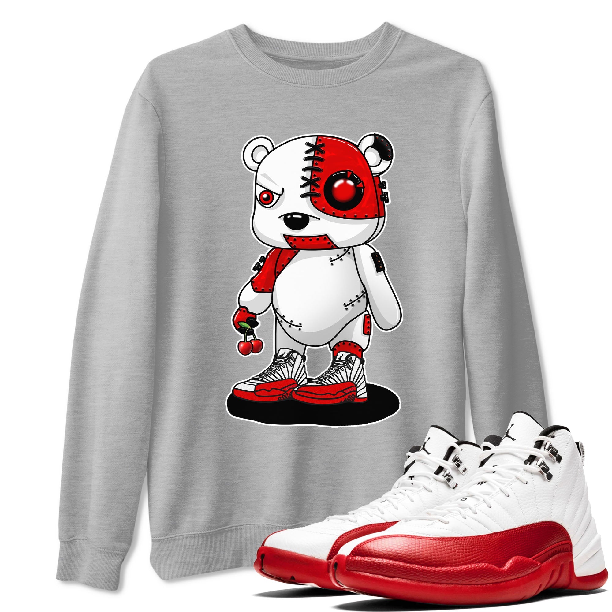Jordan 12 Retro Cherry shirt to match jordans Varsity Red Cyborg Bear special sneaker matching tees 12s Cherry Drip Gear Zone Unisex Heather Grey 1 T-Shirt