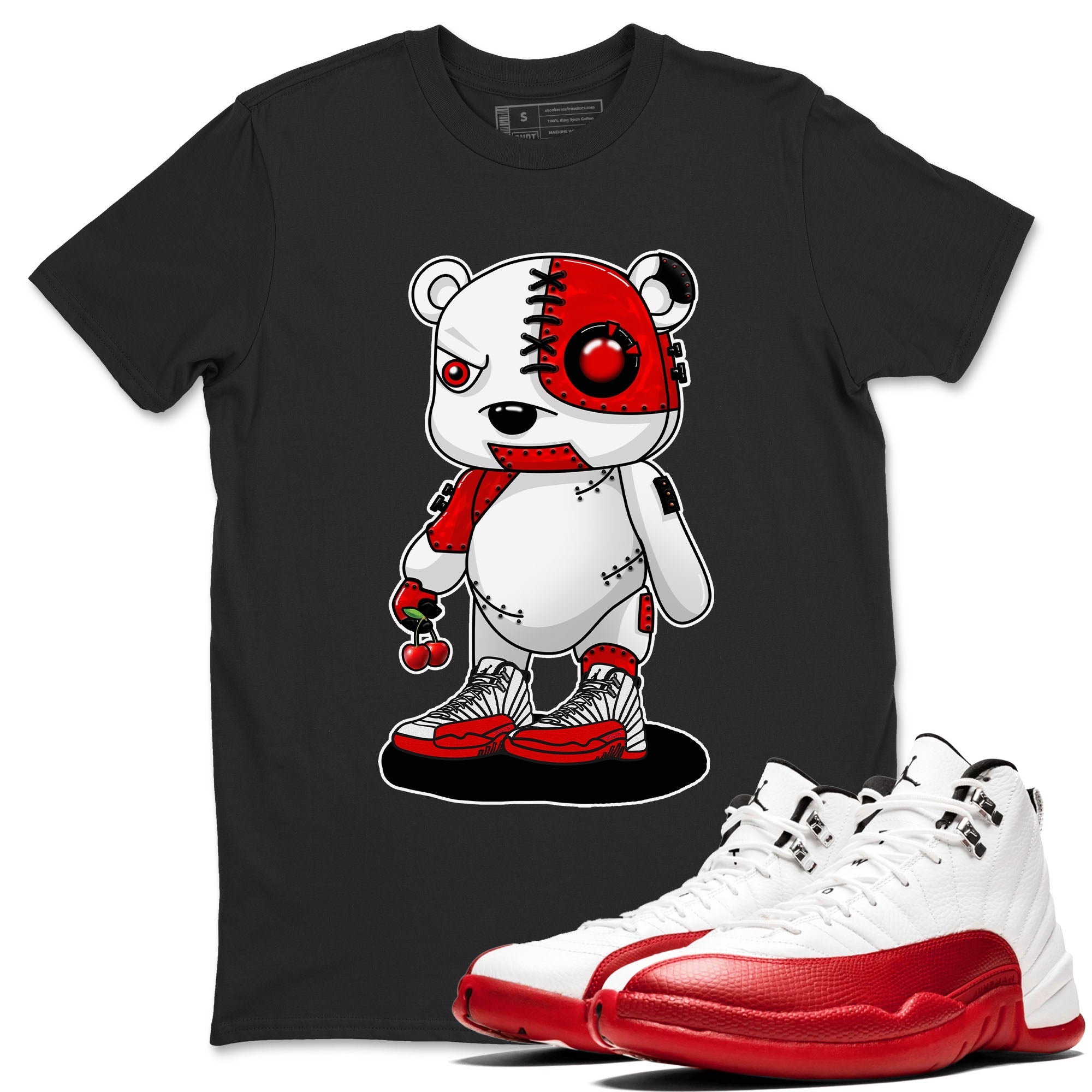 Jordan 12 Retro Cherry shirt to match jordans Varsity Red Cyborg Bear special sneaker matching tees 12s Cherry Drip Gear Zone Unisex Black 1 T-Shirt