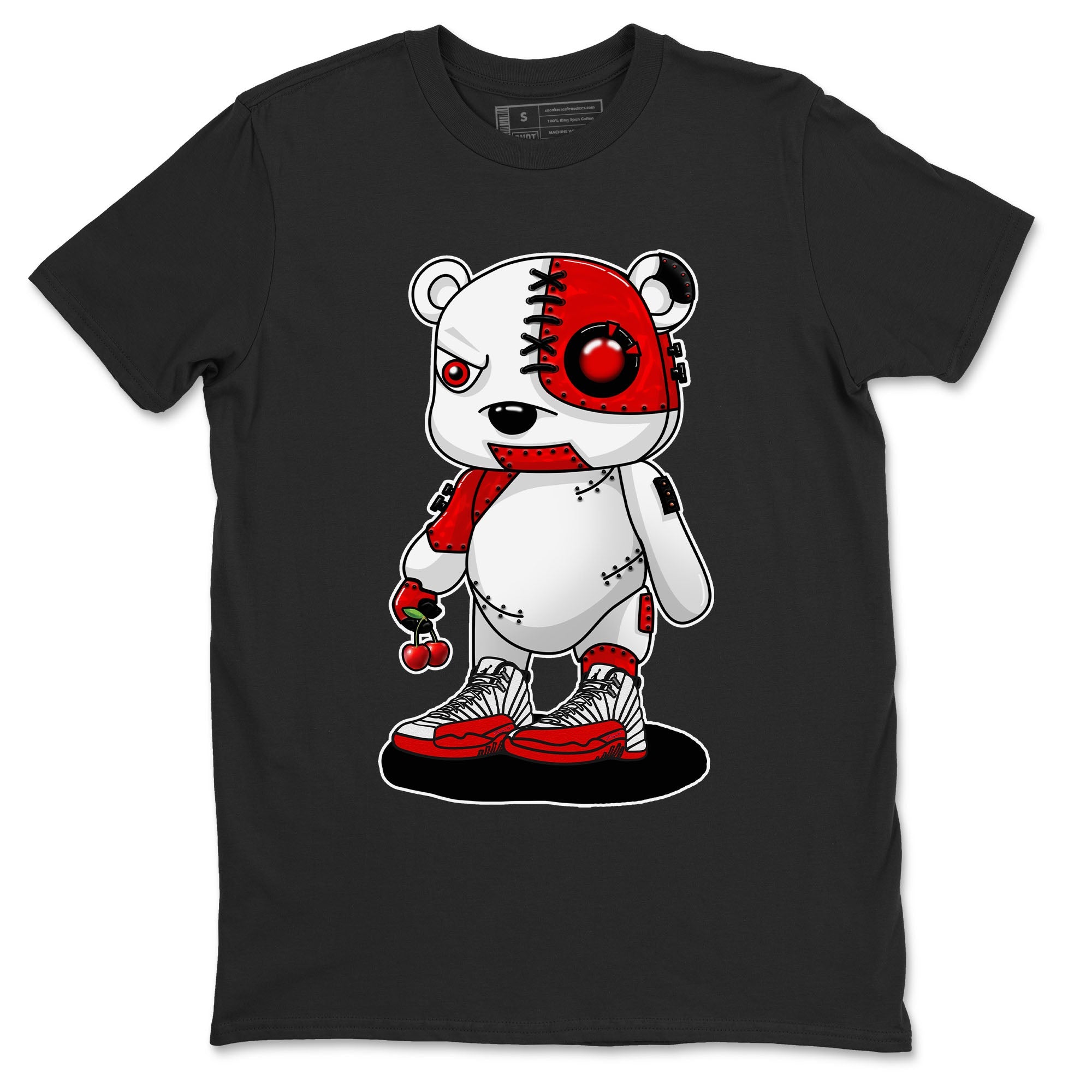 Jordan 12 Retro Cherry shirt to match jordans Varsity Red Cyborg Bear special sneaker matching tees 12s Cherry Drip Gear Zone Unisex Black 2 T-Shirt