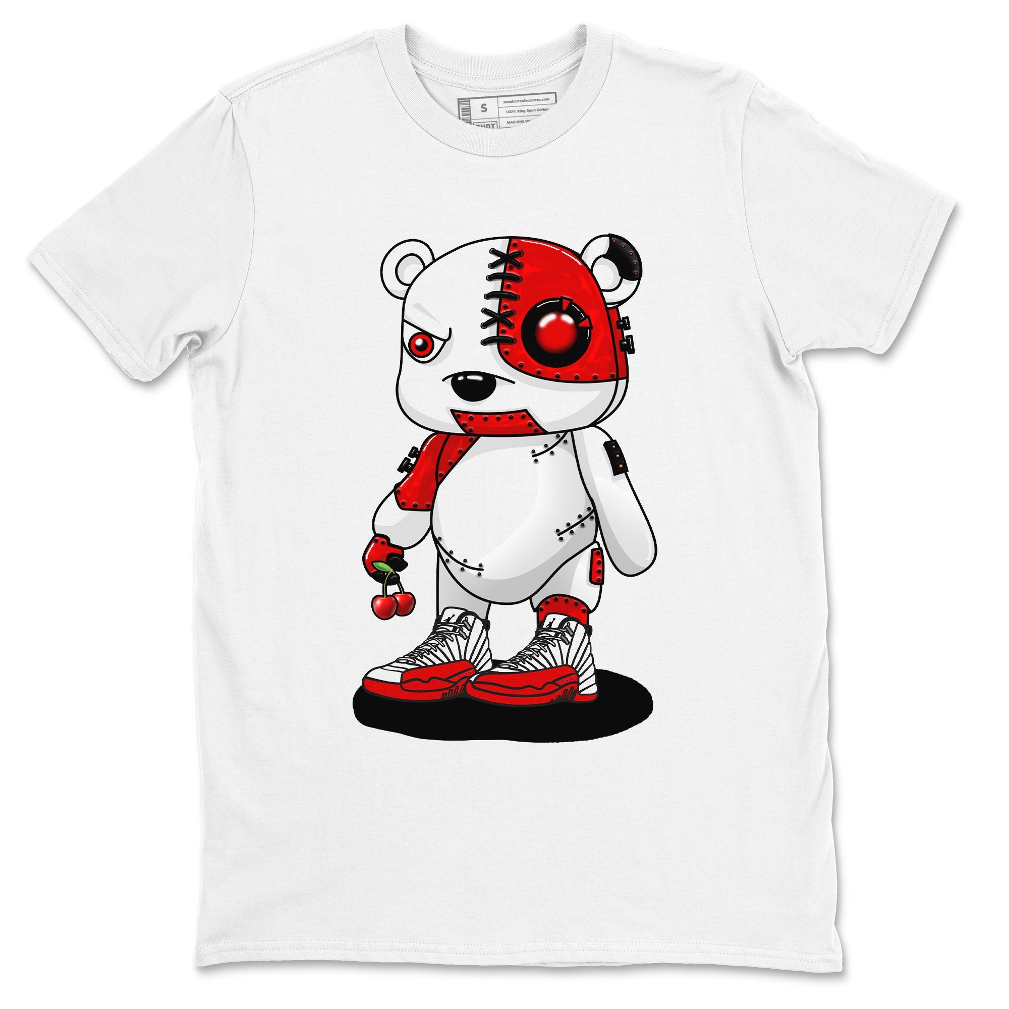 Jordan 12 Retro Cherry shirt to match jordans Varsity Red Cyborg Bear special sneaker matching tees 12s Cherry Drip Gear Zone Unisex White 2 T-Shirt