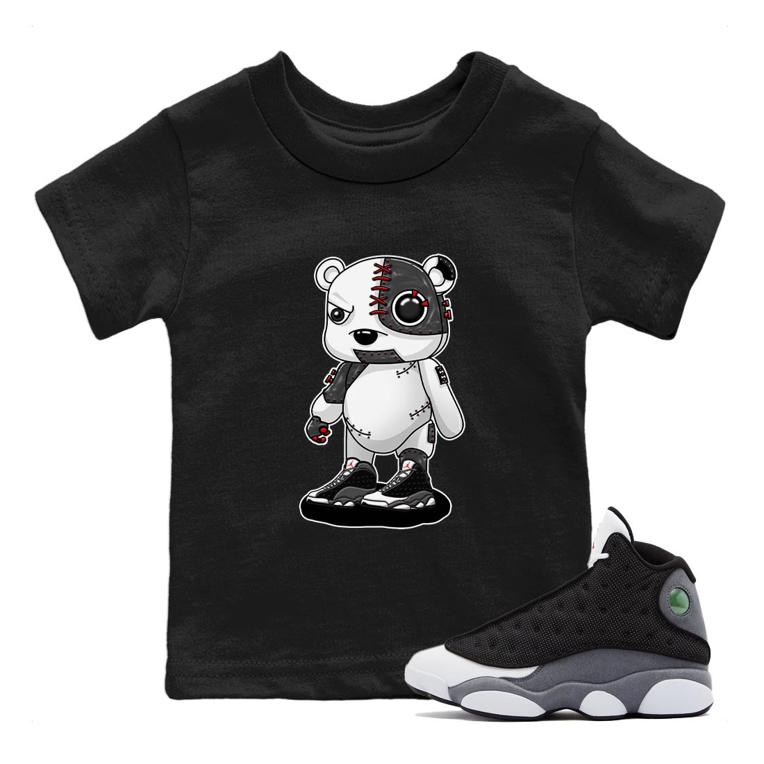 Air Jordan 13 Black Flint Sneaker Match Tees Cyborg Bear Streetwear Sneaker Shirt AJ 13s Black Flint Sneaker Release Tees Kids Shirts Black 1