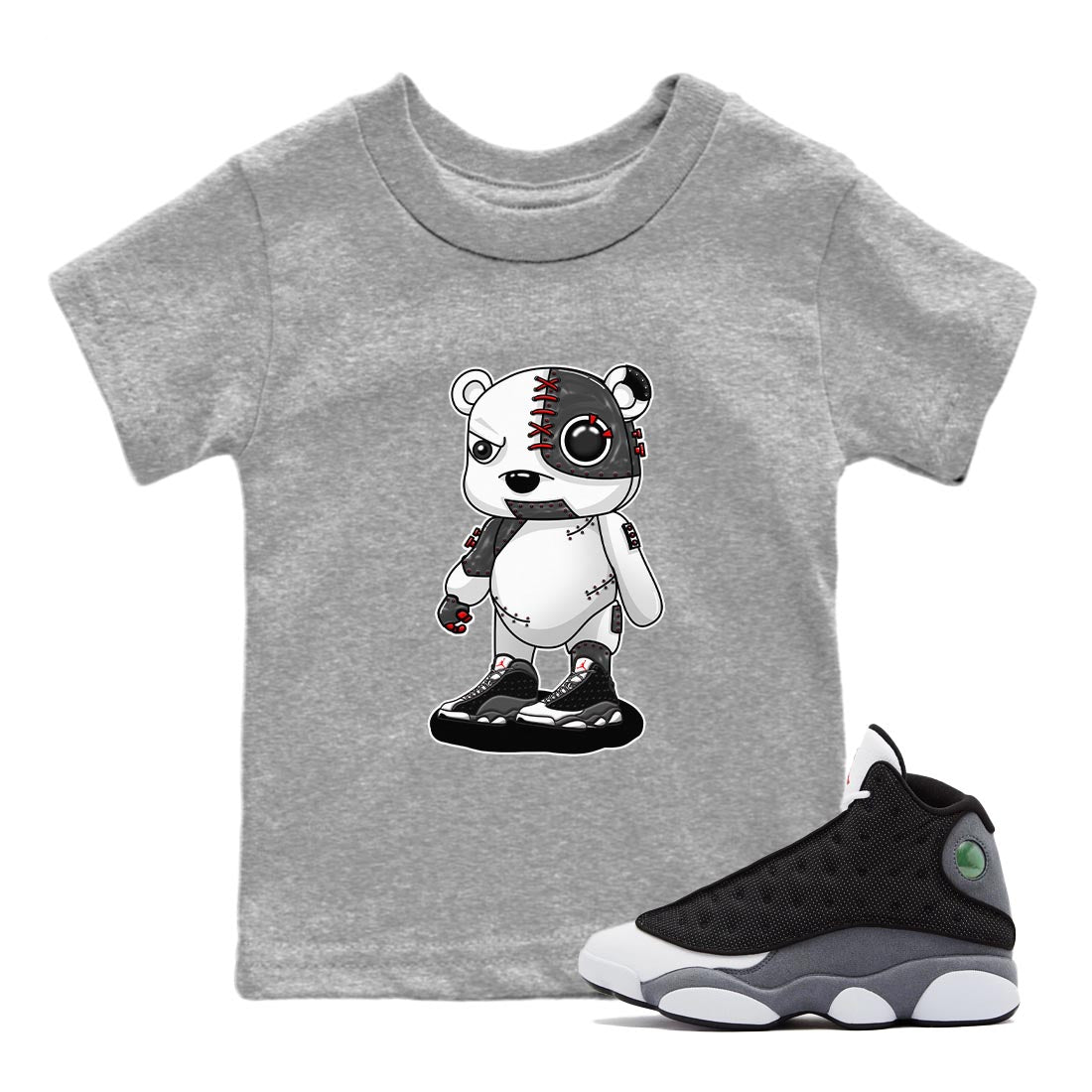 Air Jordan 13 Black Flint Sneaker Match Tees Cyborg Bear Streetwear Sneaker Shirt AJ 13s Black Flint Sneaker Release Tees Kids Shirts Heather Grey 1