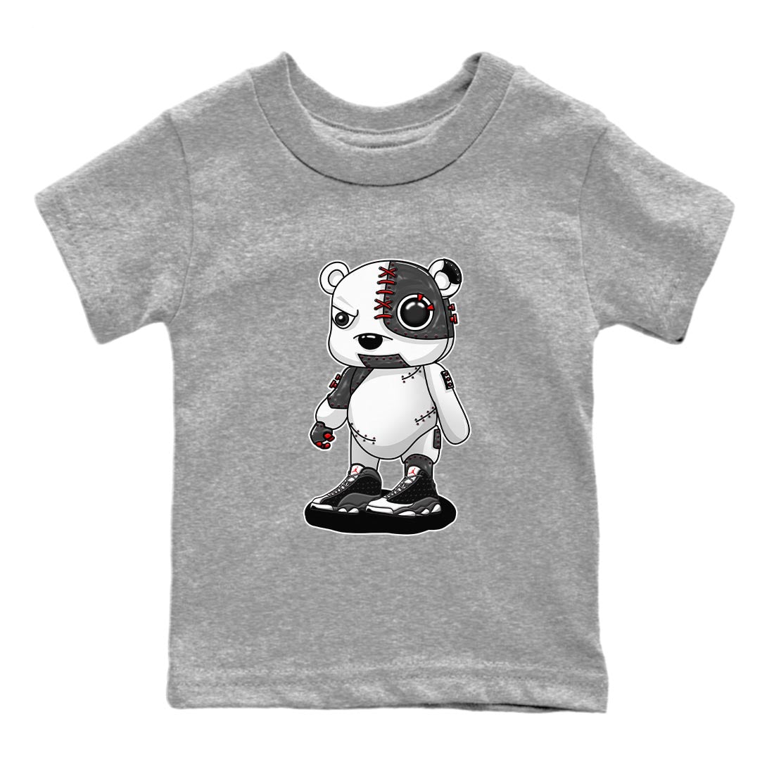 Air Jordan 13 Black Flint Sneaker Match Tees Cyborg Bear Streetwear Sneaker Shirt AJ 13s Black Flint Sneaker Release Tees Kids Shirts Heather Grey 2