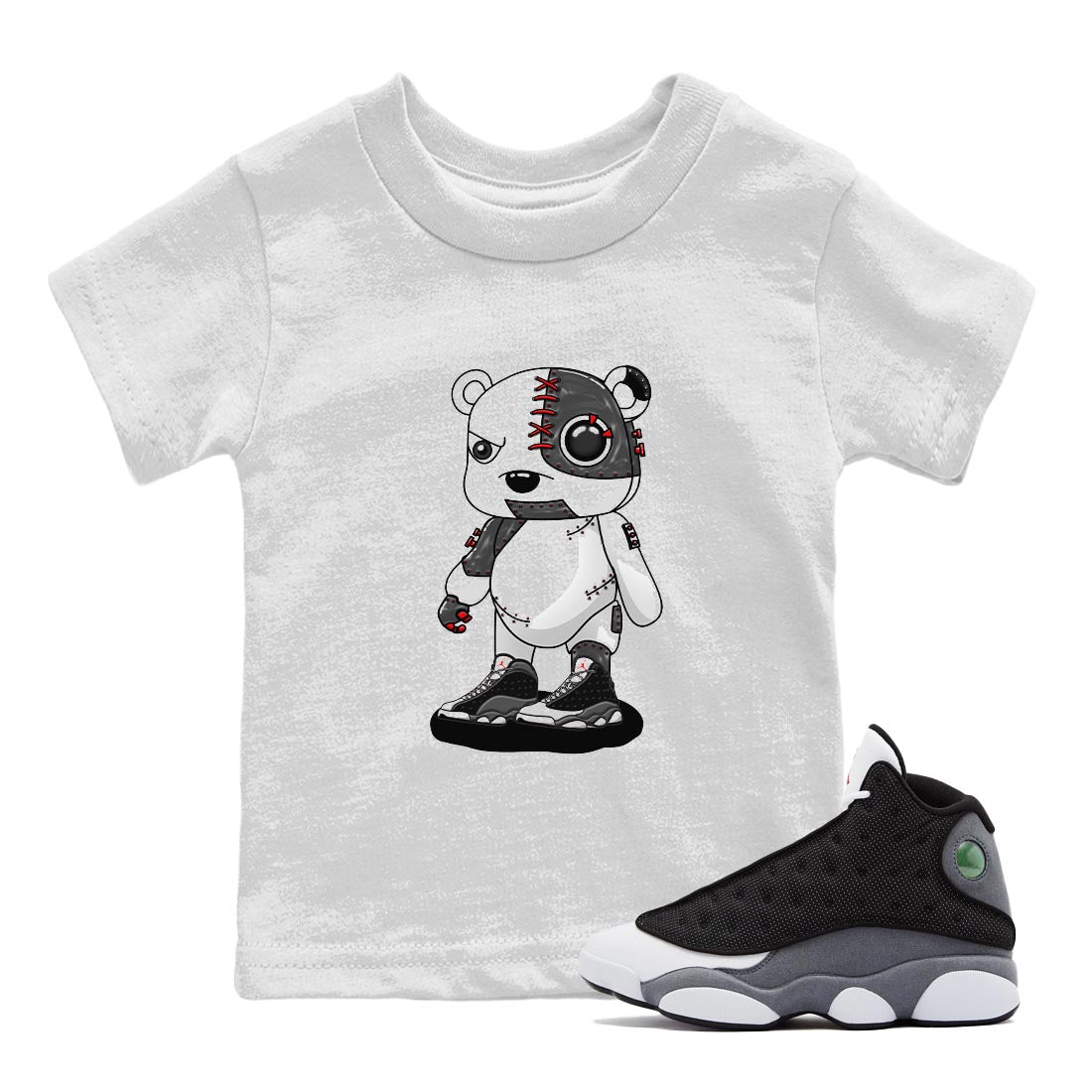 Air Jordan 13 Black Flint Sneaker Match Tees Cyborg Bear Streetwear Sneaker Shirt AJ 13s Black Flint Sneaker Release Tees Kids Shirts White 1