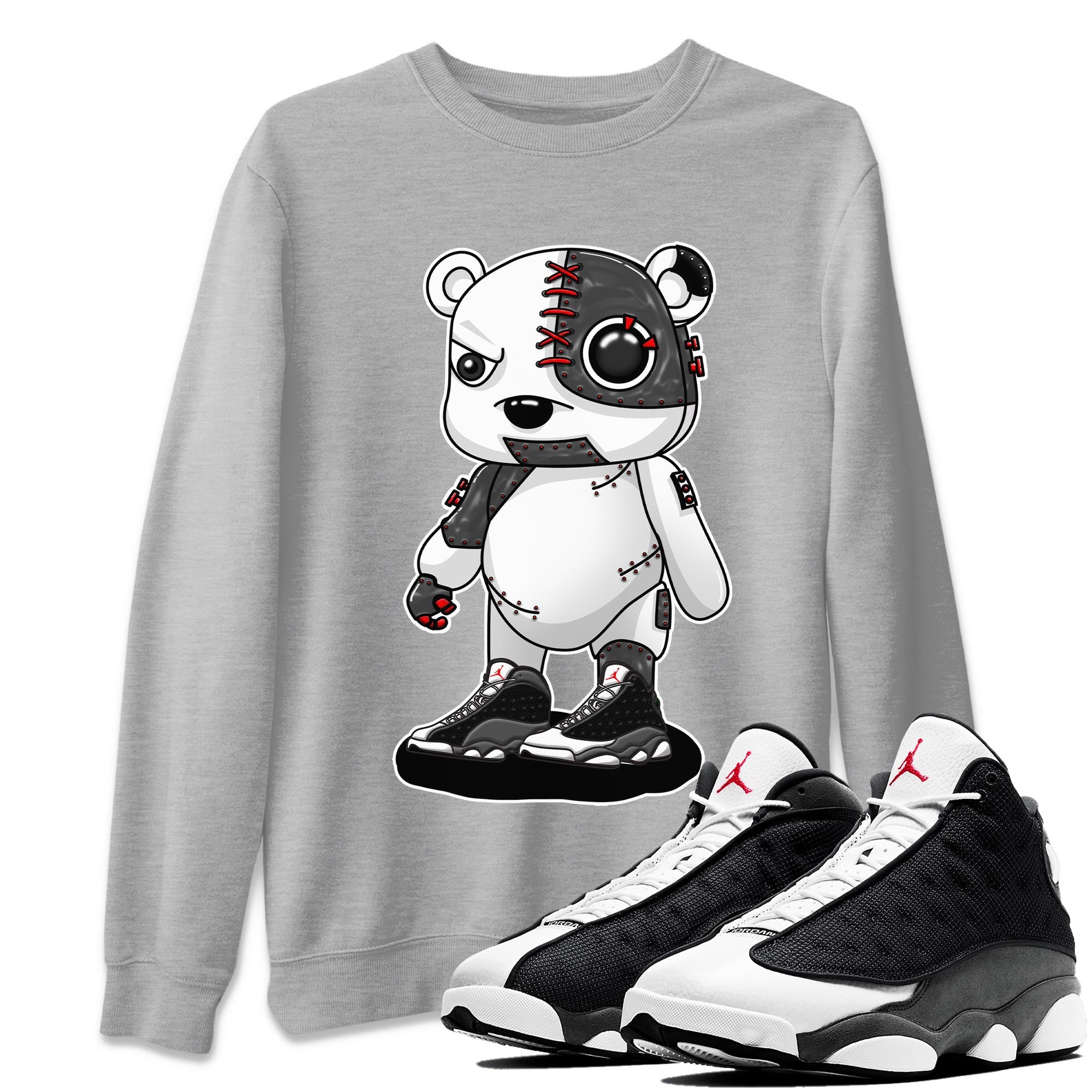Air Jordan 13 Black Flint Sneaker Match Tees Cyborg Bear Streetwear Sneaker Shirt AJ 13s Black Flint Sneaker Release Tees Unisex Shirts Heather Grey 1