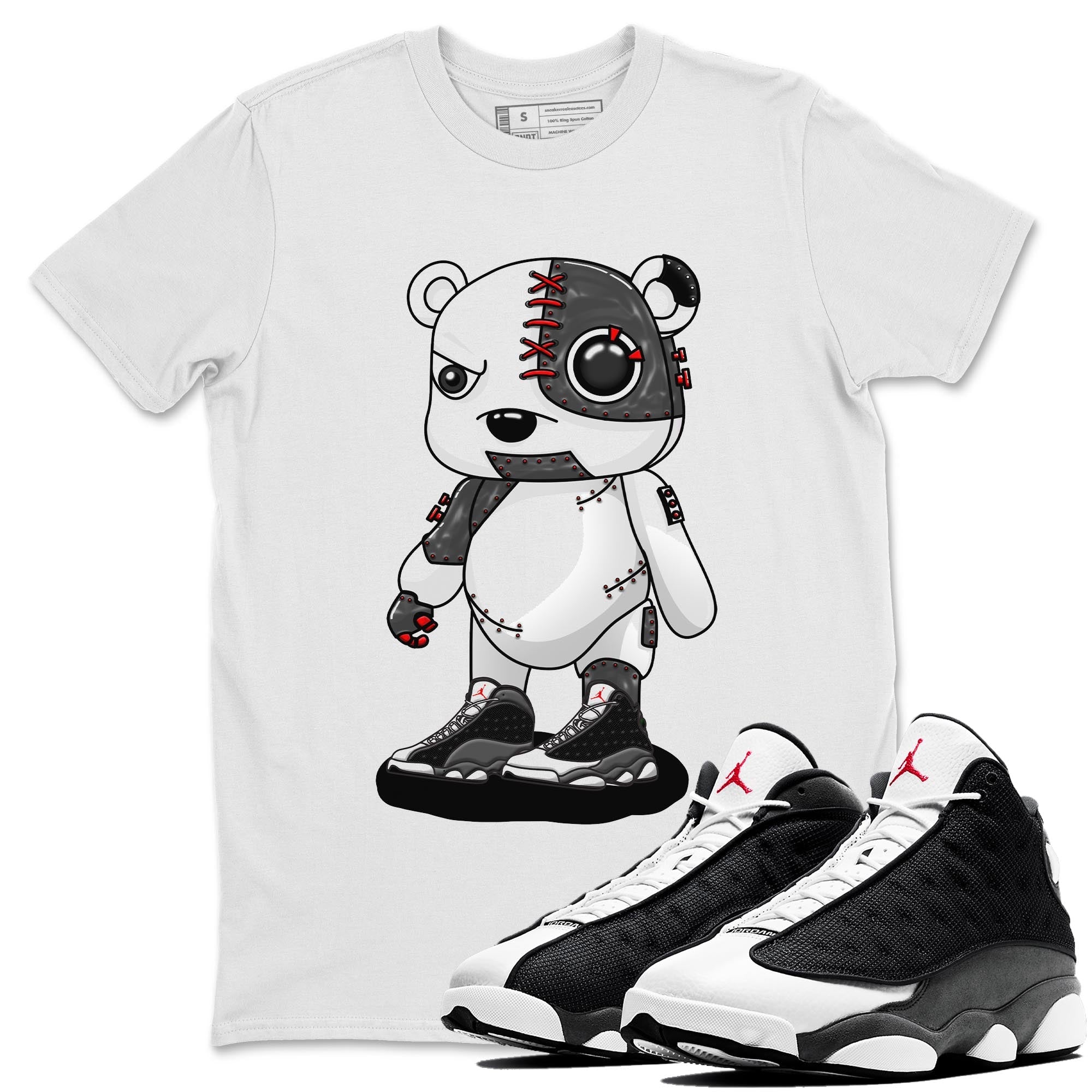 Air Jordan 13 Black Flint Sneaker Match Tees Cyborg Bear Streetwear Sneaker Shirt AJ 13s Black Flint Sneaker Release Tees Unisex Shirts White 1