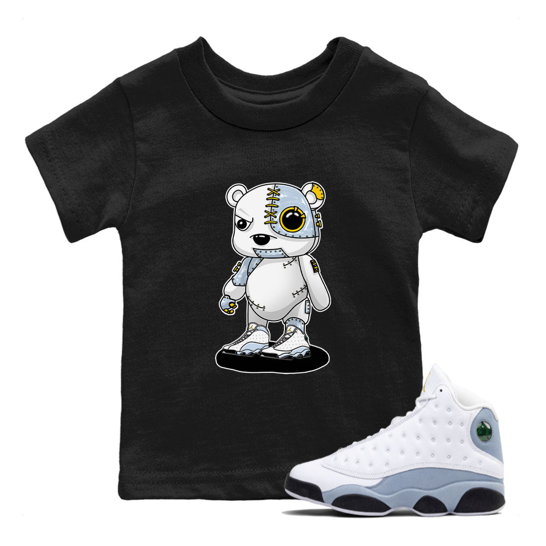 13s Blue Grey shirt to match jordans Cyborg Bear sneaker tees Air Jordan 13 Blue Grey Drip Gear Zone baby toddler Black 1 cotton Shirt