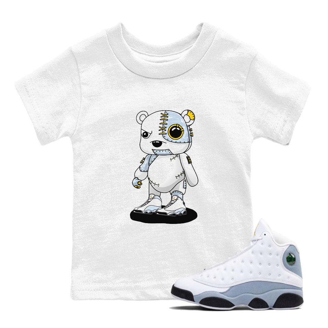 13s Blue Grey shirt to match jordans Cyborg Bear sneaker tees Air Jordan 13 Blue Grey Drip Gear Zone baby toddler White 1 cotton Shirt