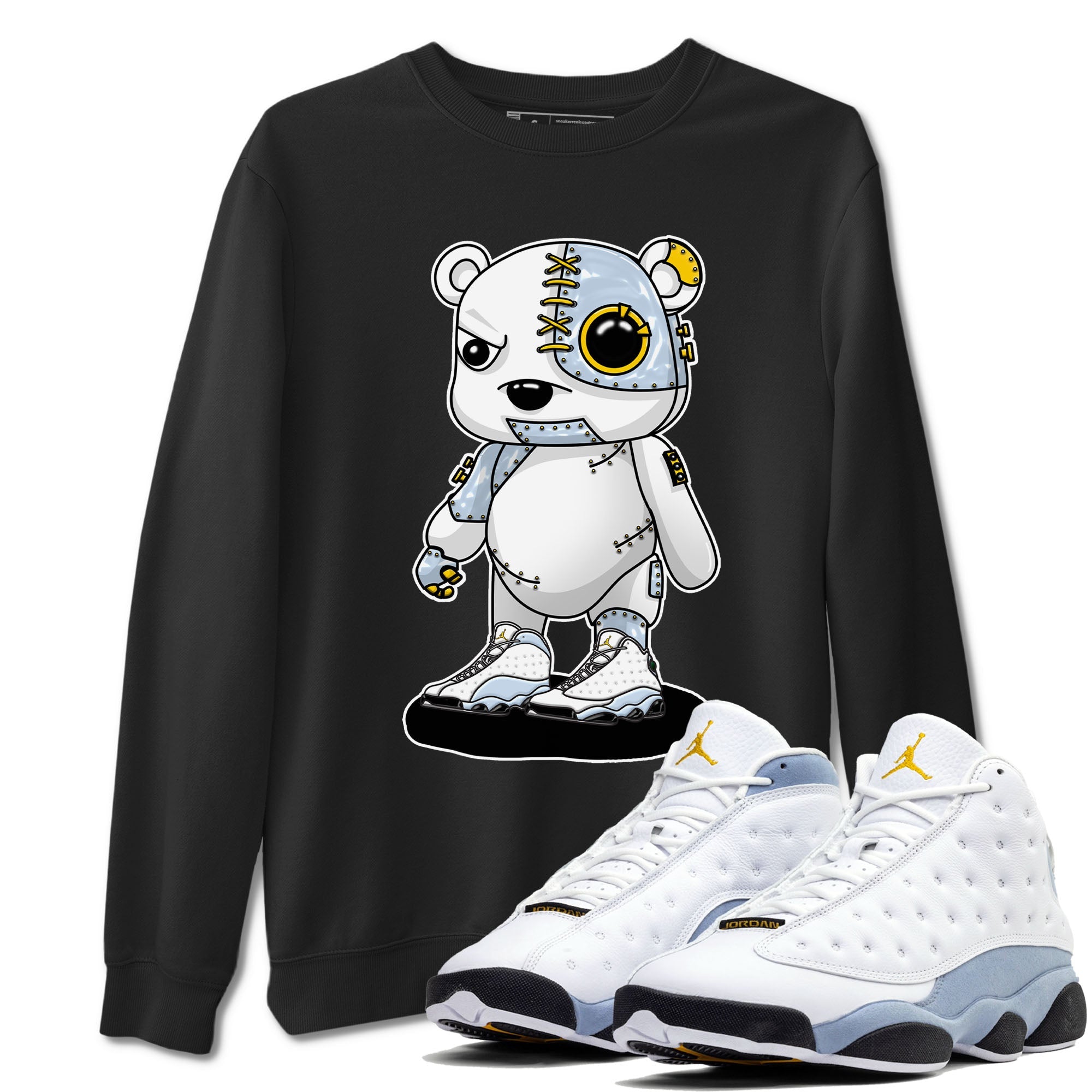13s Blue Grey shirt to match jordans Cyborg Bear sneaker tees Air Jordan 13 Blue Grey Drip Gear Zone unisex cotton Black 1 crew neck shirt
