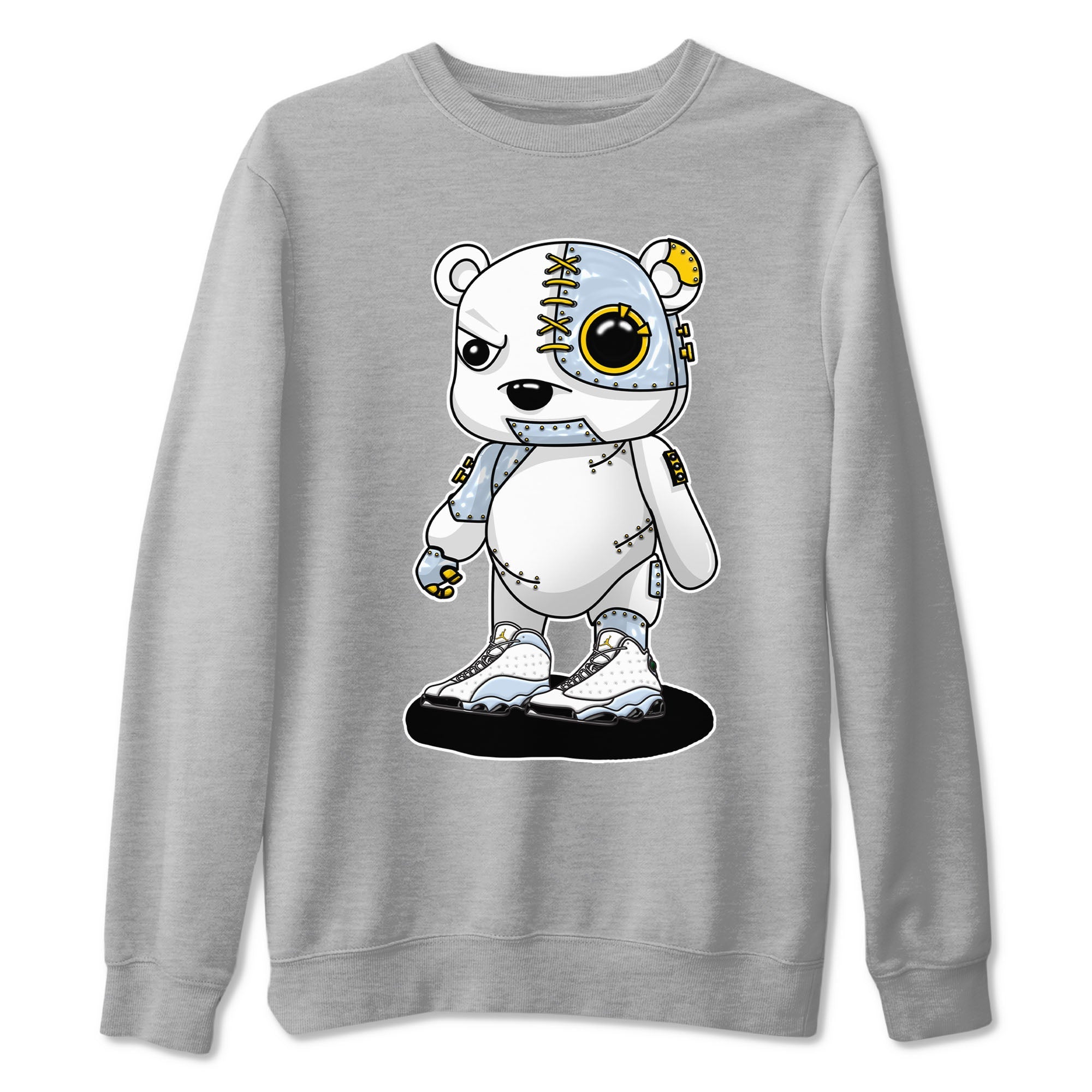 13s Blue Grey shirt to match jordans Cyborg Bear sneaker tees Air Jordan 13 Blue Grey Drip Gear Zone unisex cotton Heather Grey 2 crew neck shirt