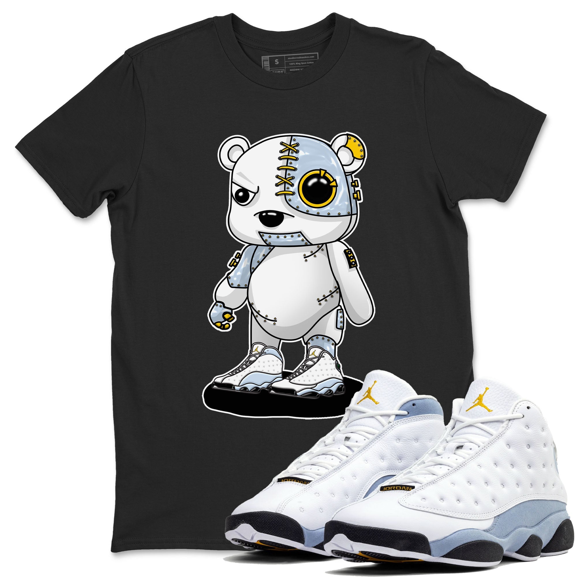 13s Blue Grey shirt to match jordans Cyborg Bear sneaker tees Air Jordan 13 Blue Grey Drip Gear Zone unisex cotton Black 1 crew neck shirt