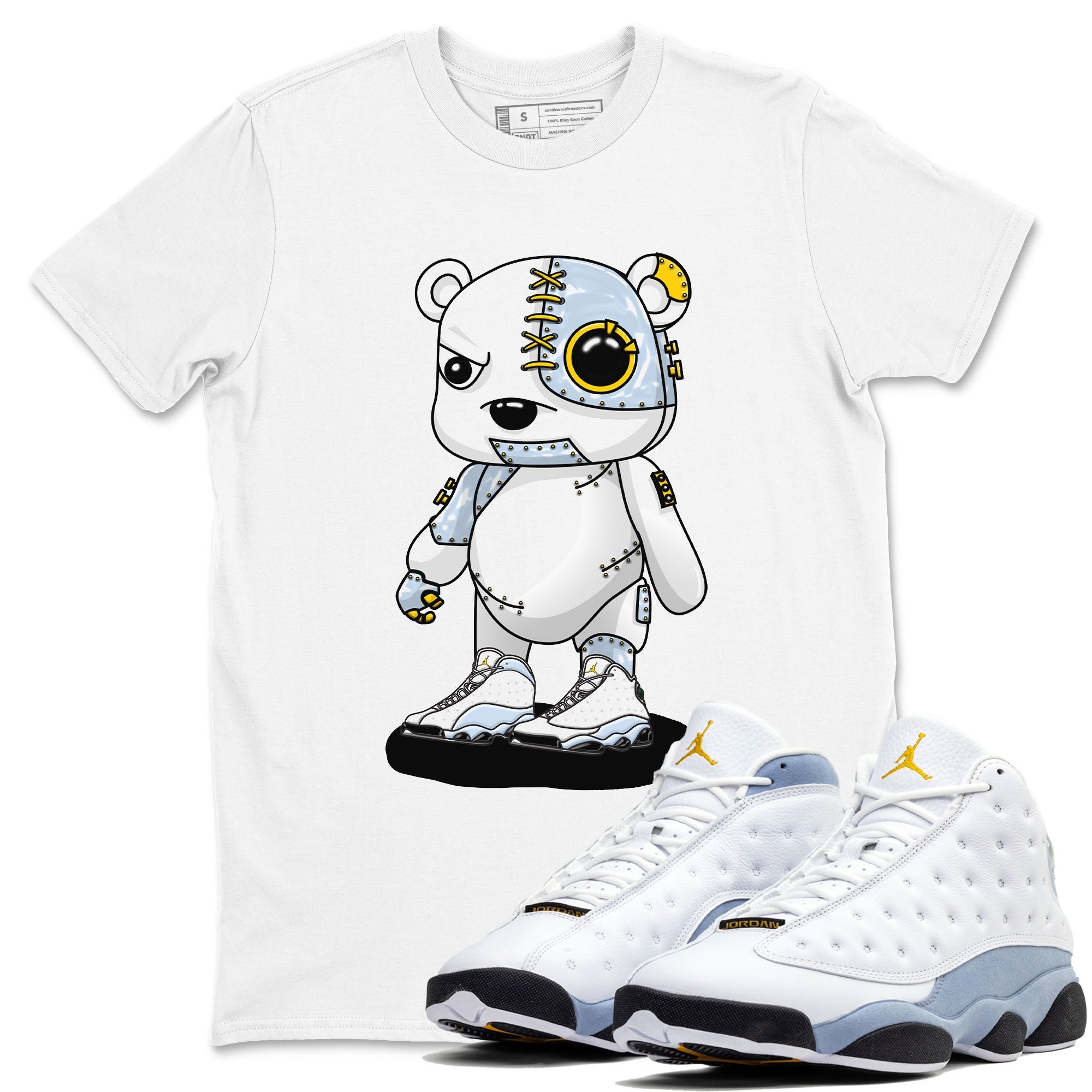 13s Blue Grey shirt to match jordans Cyborg Bear sneaker tees Air Jordan 13 Blue Grey Drip Gear Zone unisex cotton White 1 crew neck shirt