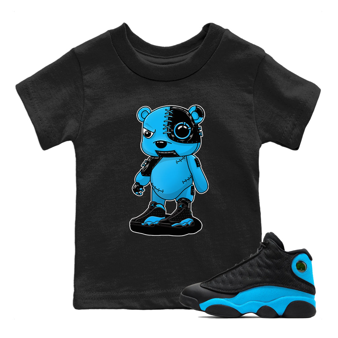 Jordan 13 UNC Sneaker Matching T-Shirt Cyborg Bear Sneaker Tees Jordan 13 UNC Sneaker Release Tees Kids Shirts