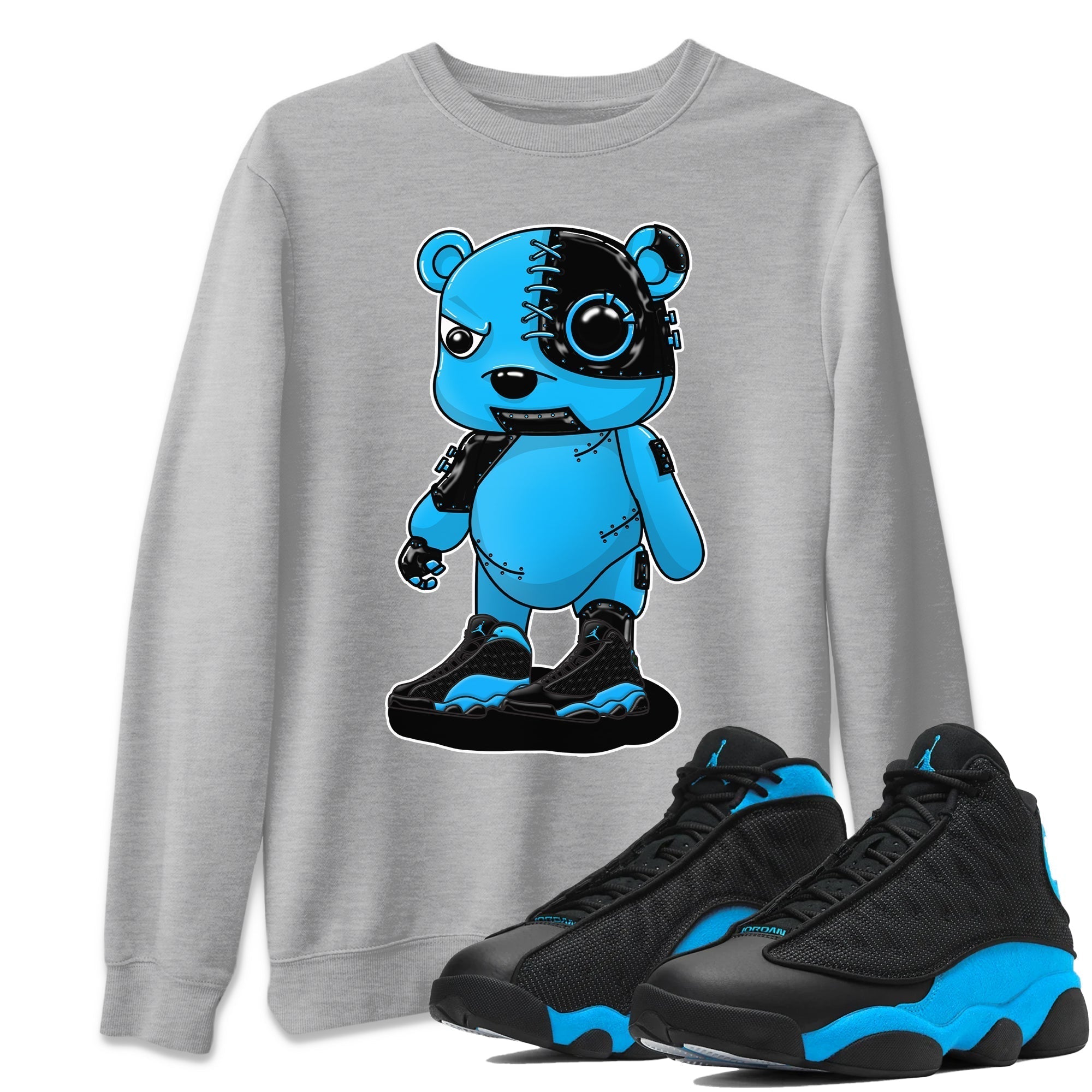 Jordan 13 UNC Sneaker Matching T-Shirt Cyborg Bear Sneaker Tees Jordan 13 UNC Sneaker Release Tees Crew Neck Tees