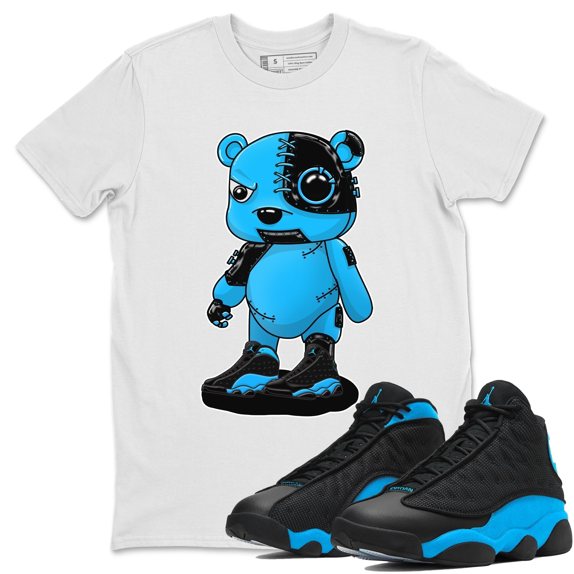 Jordan 13 UNC Sneaker Matching T-Shirt Cyborg Bear Sneaker Tees Jordan 13 UNC Sneaker Release Tees Crew Neck Tees