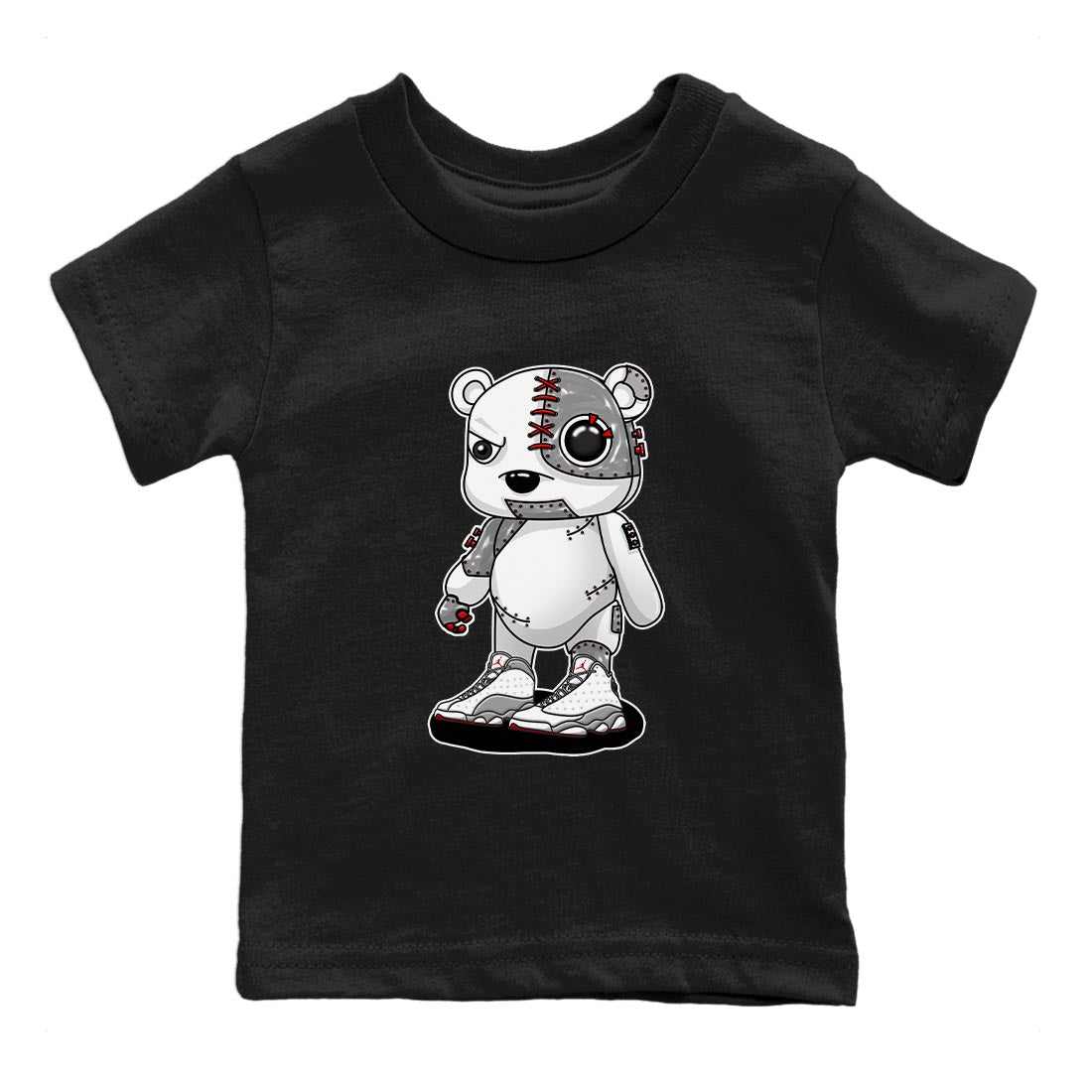 AJ13 Wolf Grey Sneaker Match Tees Cyborg Bear Streetwear Sneaker Shirt Air Jordan 13 Wolf Grey Drip Gear Zone Sneaker Matching Clothing Kids Shirts Black 2
