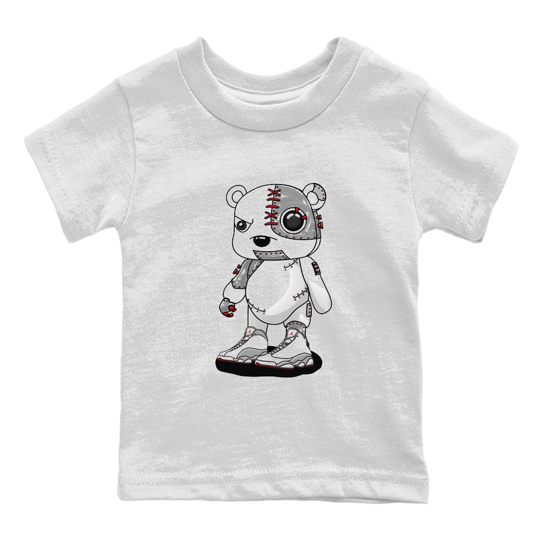 AJ13 Wolf Grey Sneaker Match Tees Cyborg Bear Streetwear Sneaker Shirt Air Jordan 13 Wolf Grey Drip Gear Zone Sneaker Matching Clothing Kids Shirts White 2
