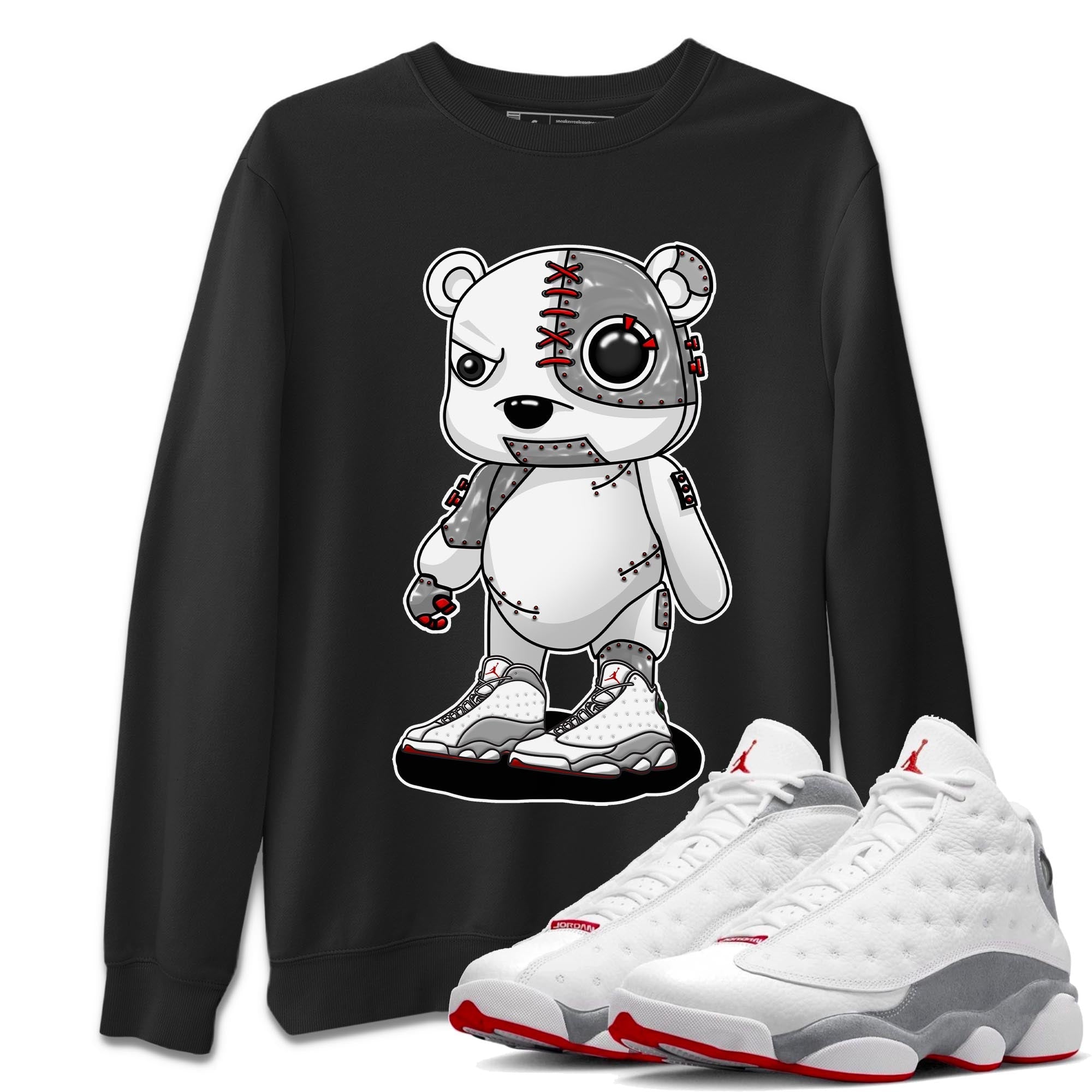 AJ13 Wolf Grey Sneaker Match Tees Cyborg Bear Streetwear Sneaker Shirt Air Jordan 13 Wolf Grey Drip Gear Zone Sneaker Matching Clothing Unisex Shirts Black 1