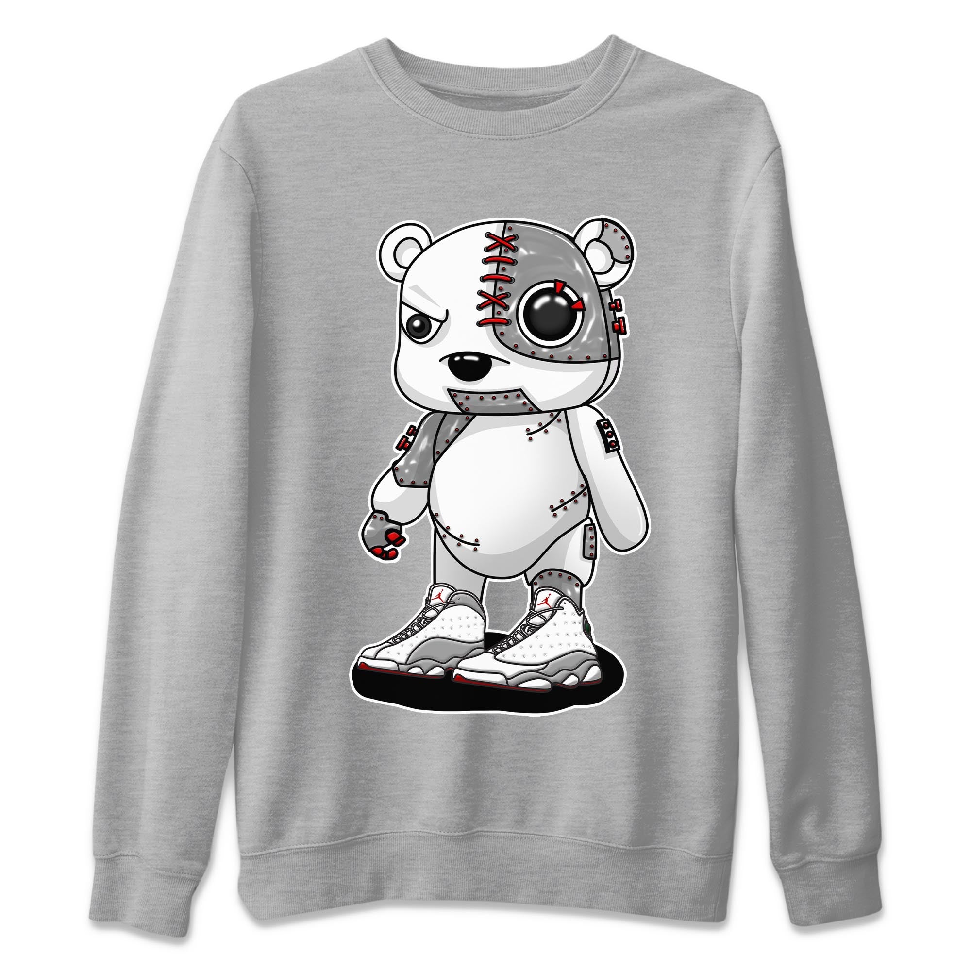 AJ13 Wolf Grey Sneaker Match Tees Cyborg Bear Streetwear Sneaker Shirt Air Jordan 13 Wolf Grey Drip Gear Zone Sneaker Matching Clothing Unisex Shirts Heather Grey 2