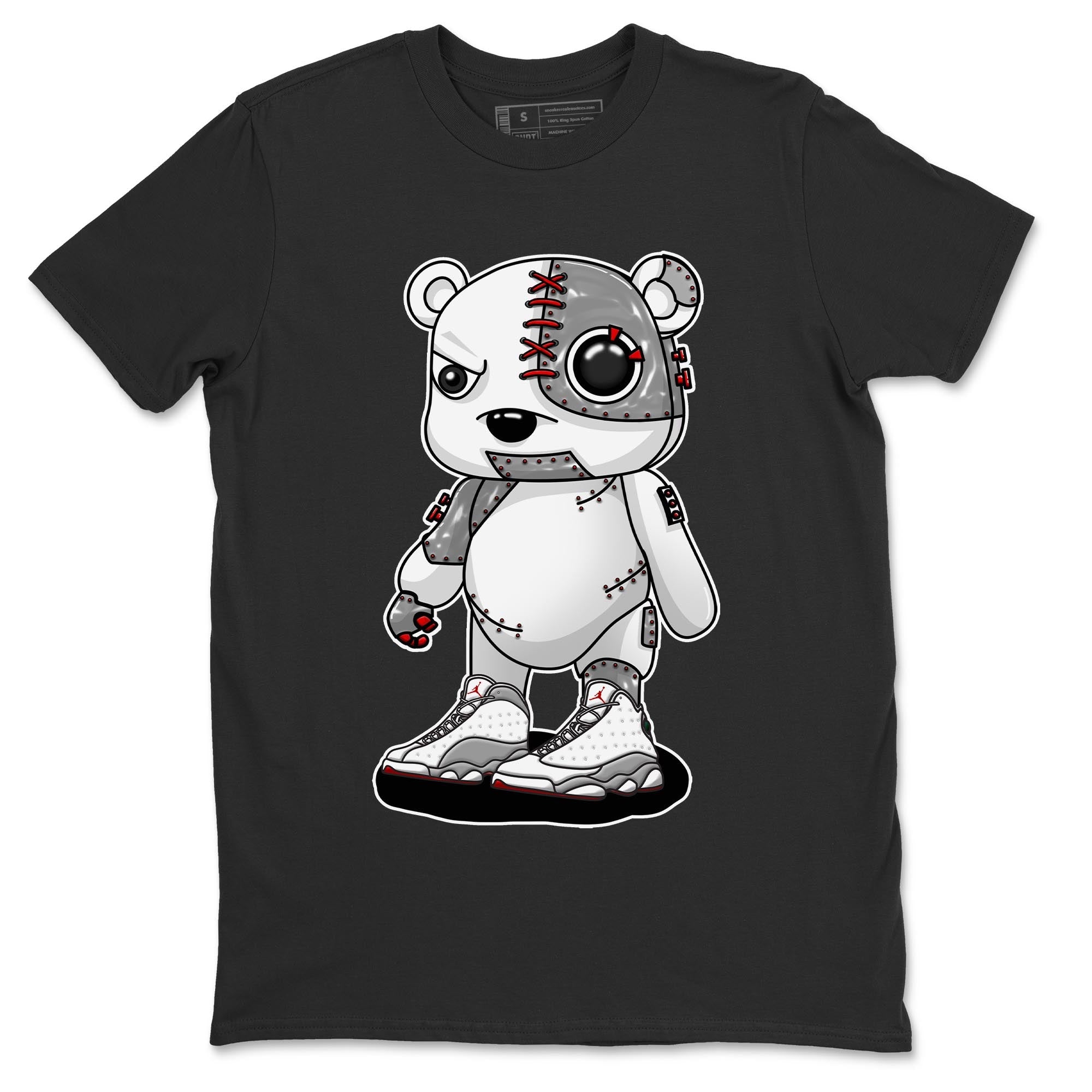 AJ13 Wolf Grey Sneaker Match Tees Cyborg Bear Streetwear Sneaker Shirt Air Jordan 13 Wolf Grey Drip Gear Zone Sneaker Matching Clothing Unisex Shirts Black 2