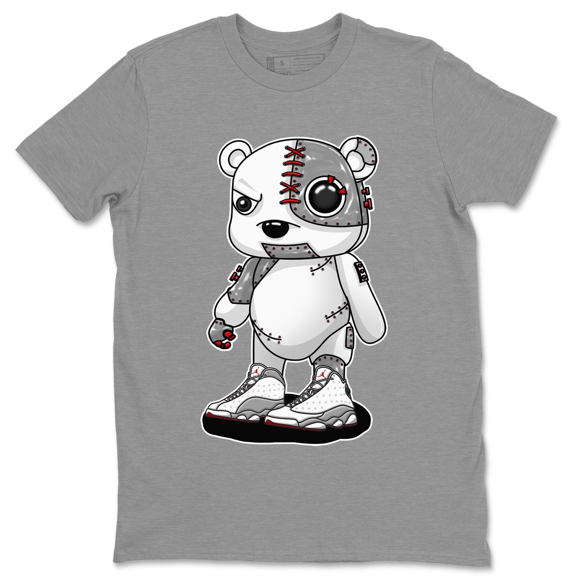 AJ13 Wolf Grey Sneaker Match Tees Cyborg Bear Streetwear Sneaker Shirt Air Jordan 13 Wolf Grey Drip Gear Zone Sneaker Matching Clothing Unisex Shirts Heather Grey 2