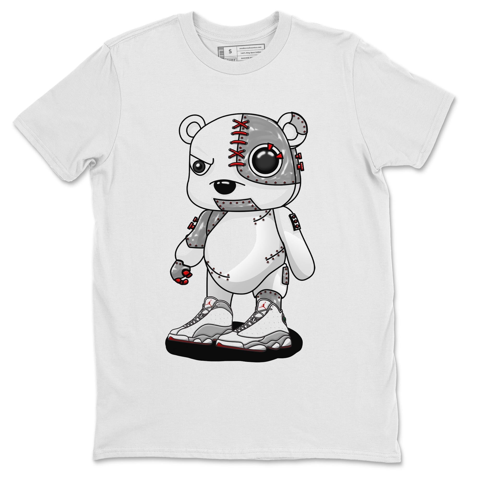 AJ13 Wolf Grey Sneaker Match Tees Cyborg Bear Streetwear Sneaker Shirt Air Jordan 13 Wolf Grey Drip Gear Zone Sneaker Matching Clothing Unisex Shirts White 2