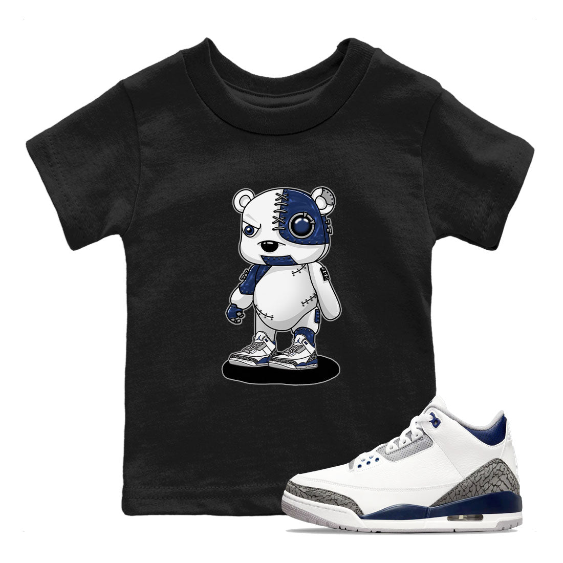 Air Jordan 3 Retro Midnight Navy shirt to match jordans Cyborg Bear sneaker shirt 3s Midnight Navy Drip Gear Zone baby toddler Black 1 cotton Shirt