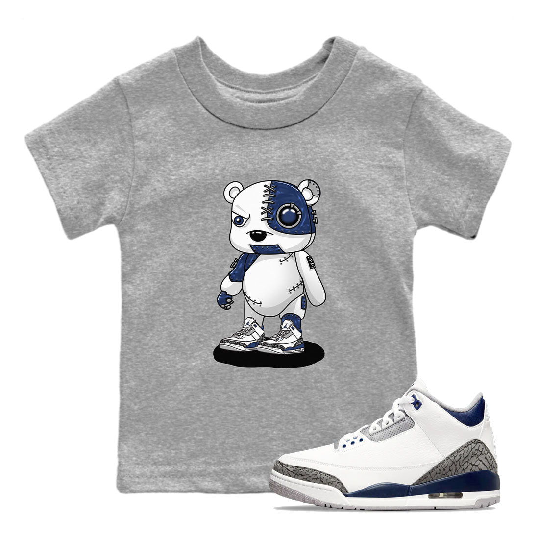Air Jordan 3 Retro Midnight Navy shirt to match jordans Cyborg Bear sneaker shirt 3s Midnight Navy Drip Gear Zone baby toddler Heather Grey 1 cotton Shirt