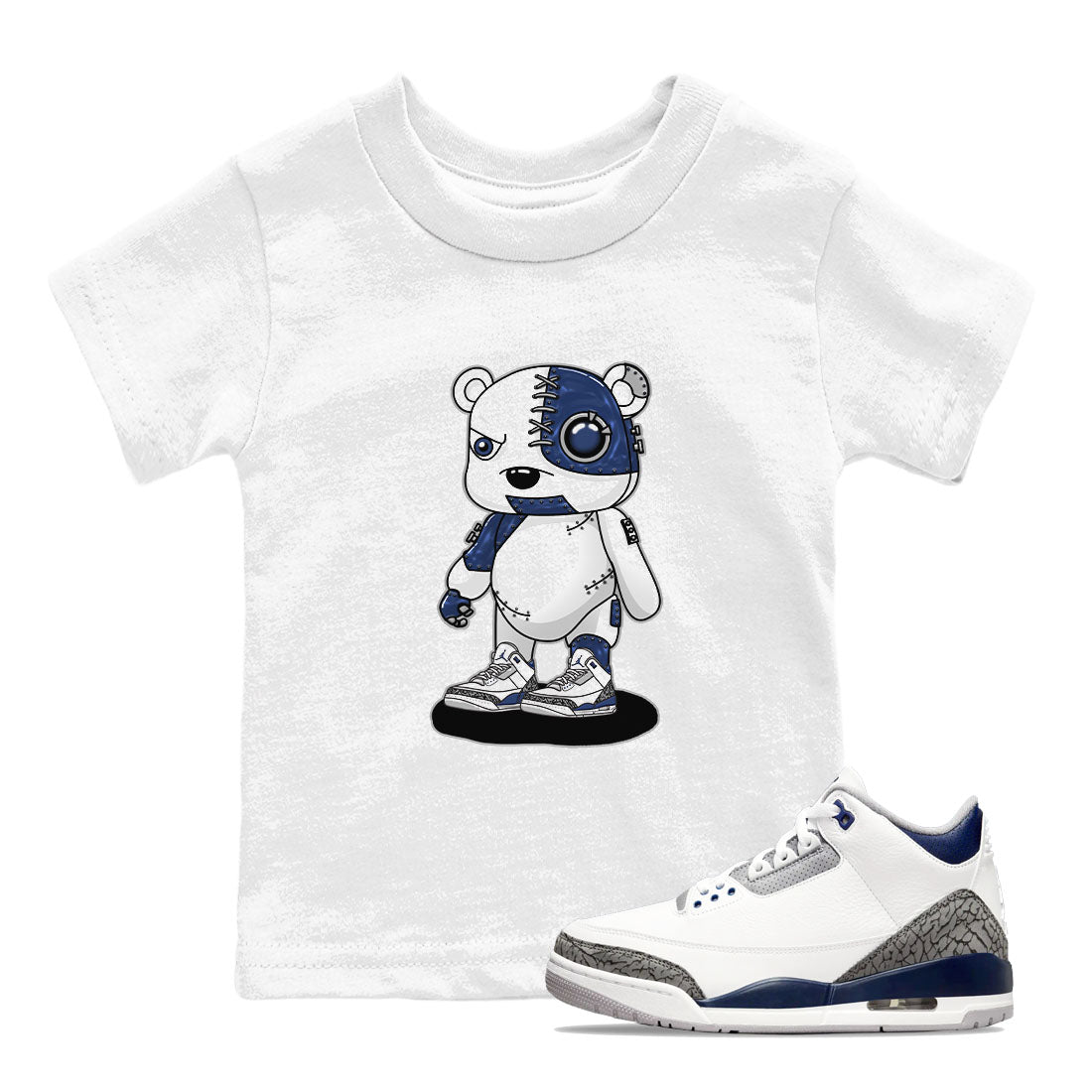 Air Jordan 3 Retro Midnight Navy shirt to match jordans Cyborg Bear sneaker shirt 3s Midnight Navy Drip Gear Zone baby toddler White 1 cotton Shirt