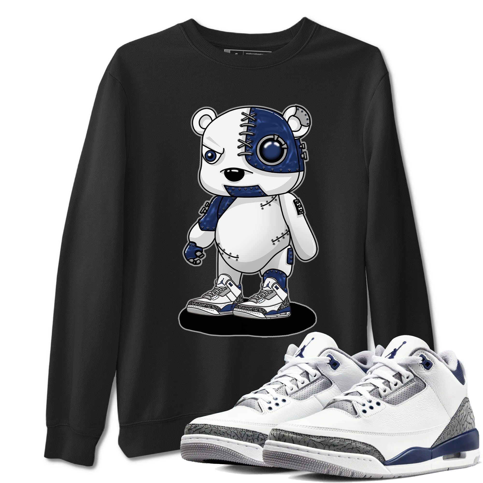 Air Jordan 3 Retro Midnight Navy shirt to match jordans Cyborg Bear sneaker shirt 3s Midnight Navy Drip Gear Zone unisex crew neck cotton Black 1 crew neck shirt