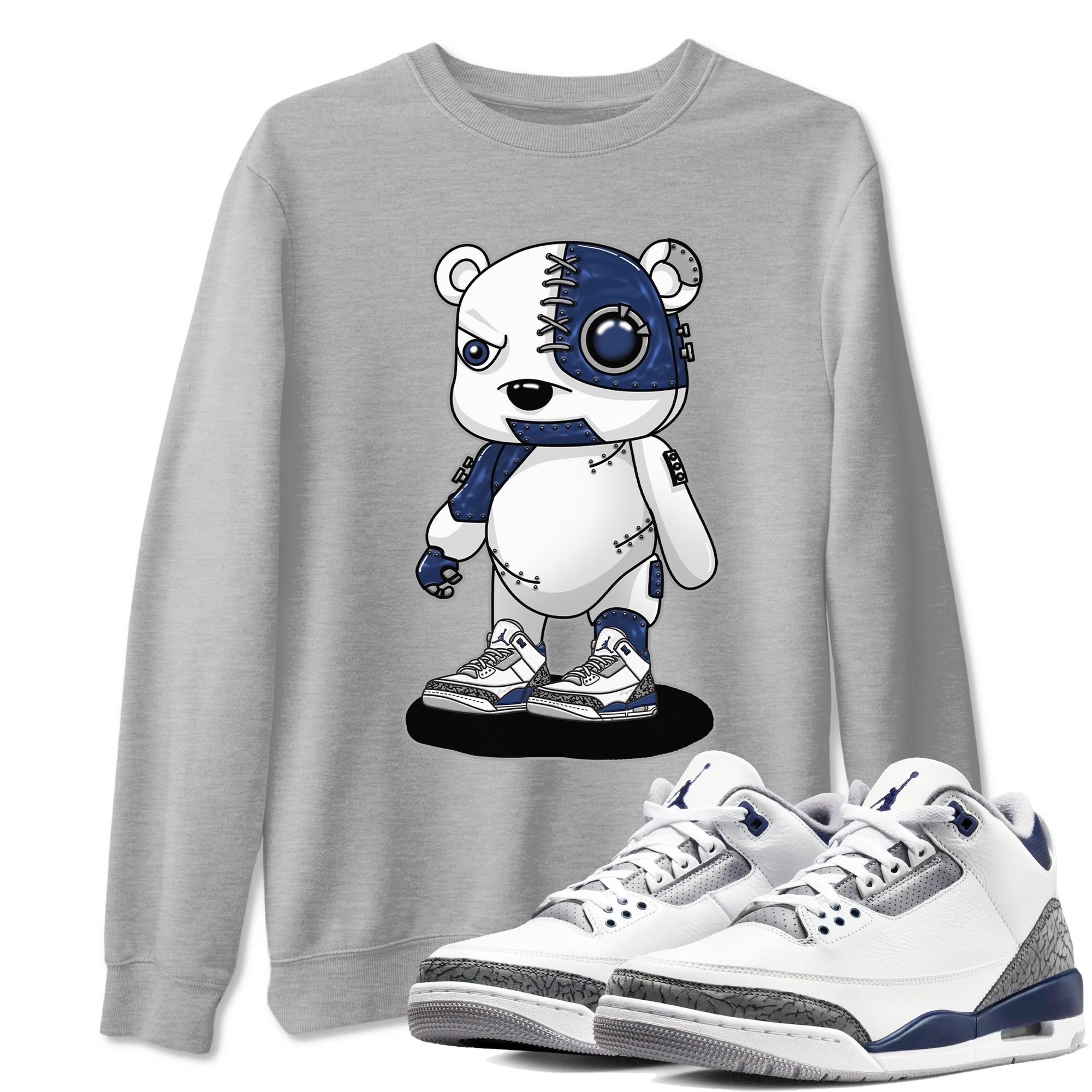 Air Jordan 3 Retro Midnight Navy shirt to match jordans Cyborg Bear sneaker shirt 3s Midnight Navy Drip Gear Zone unisex crew neck cotton Heather Grey 1 crew neck shirt
