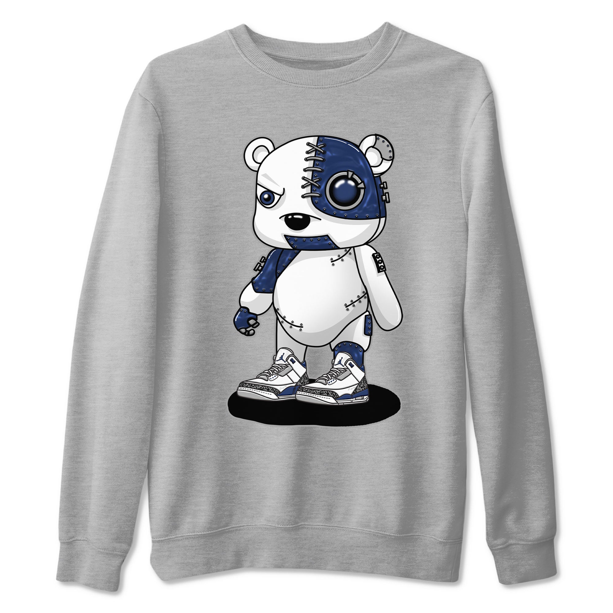 Air Jordan 3 Retro Midnight Navy shirt to match jordans Cyborg Bear sneaker shirt 3s Midnight Navy Drip Gear Zone unisex crew neck cotton Heather Grey 2 crew neck shirt