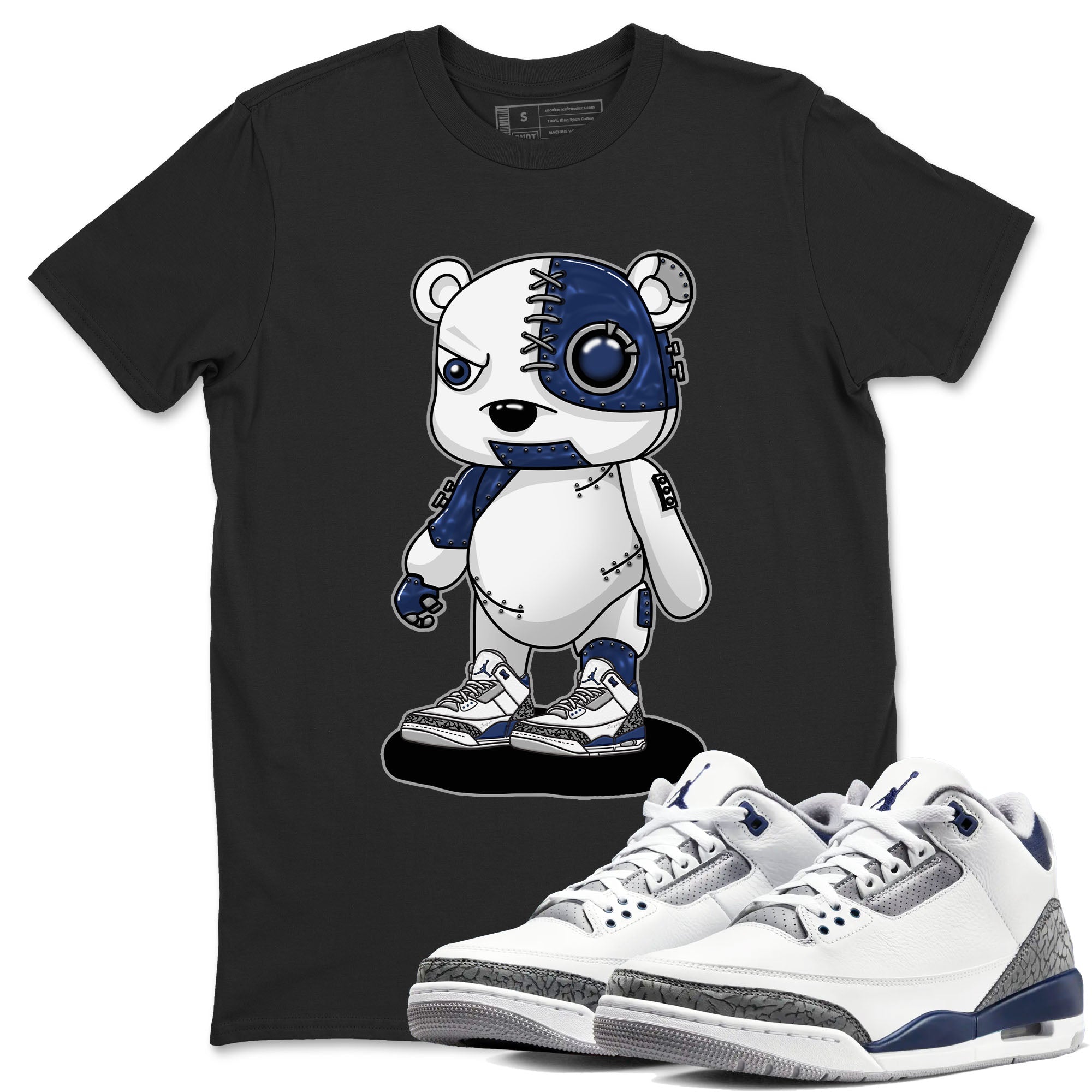 Air Jordan 3 Retro Midnight Navy shirt to match jordans Cyborg Bear sneaker shirt 3s Midnight Navy Drip Gear Zone unisex crew neck cotton Black 1 crew neck shirt