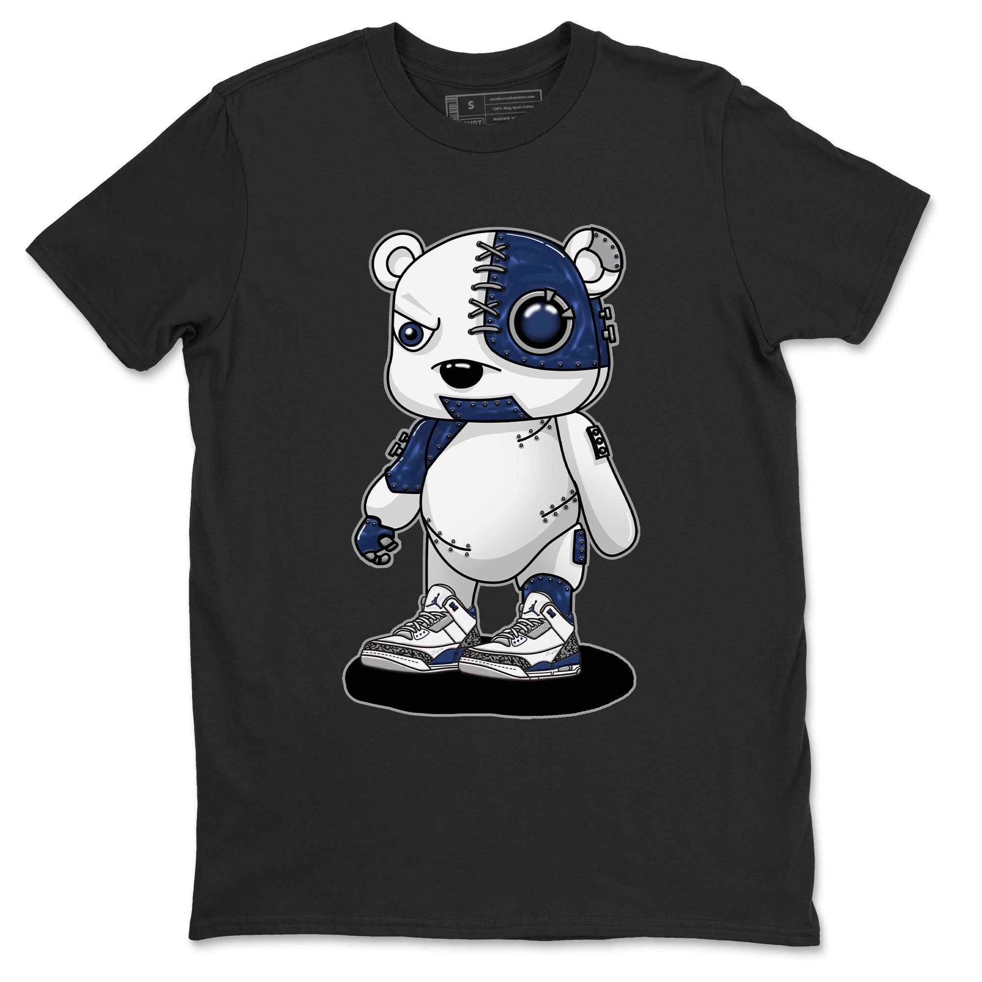 Air Jordan 3 Retro Midnight Navy shirt to match jordans Cyborg Bear sneaker shirt 3s Midnight Navy Drip Gear Zone unisex crew neck cotton Black 2 crew neck shirt