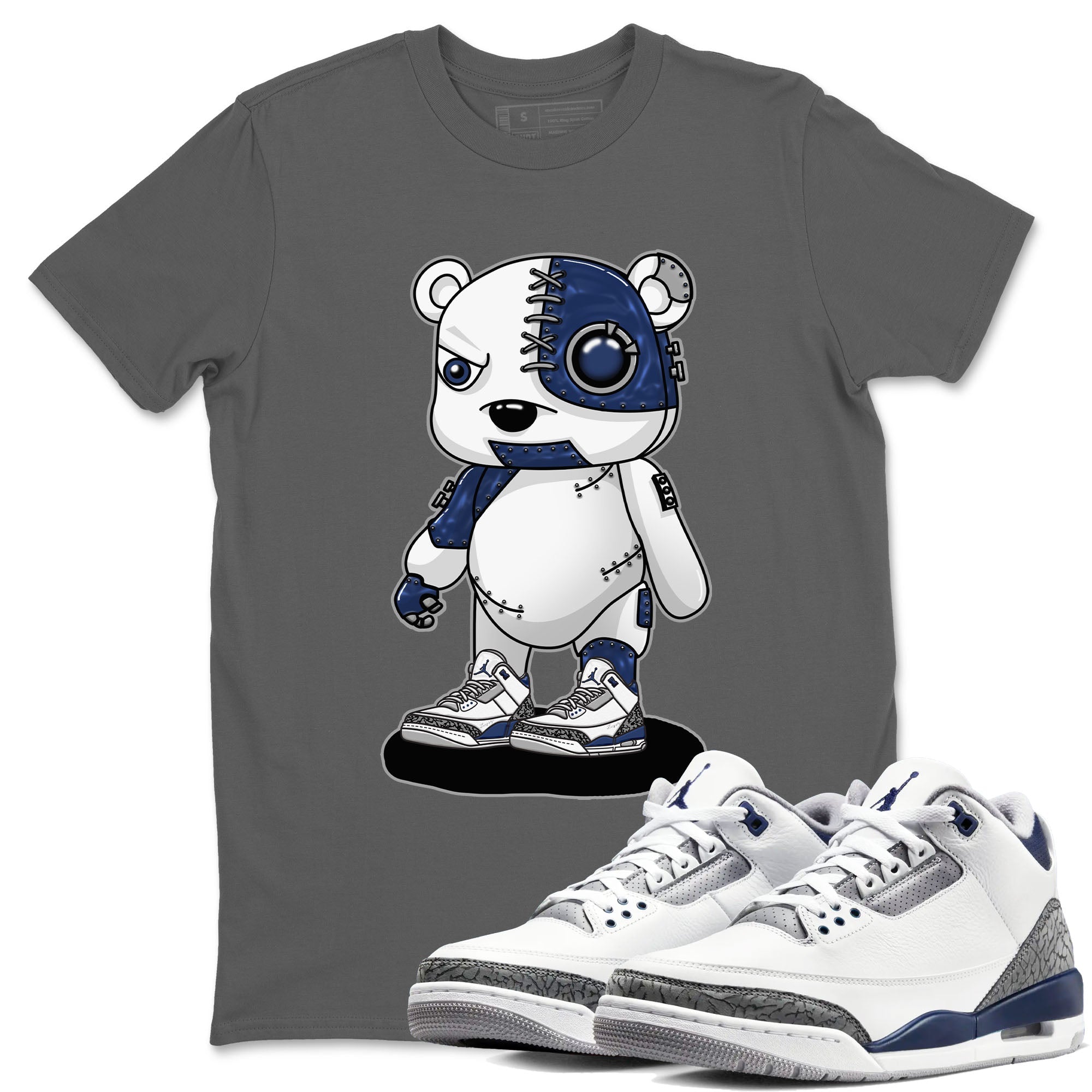 Air Jordan 3 Retro Midnight Navy shirt to match jordans Cyborg Bear sneaker shirt 3s Midnight Navy Drip Gear Zone unisex crew neck cotton Cool Grey 1 crew neck shirt
