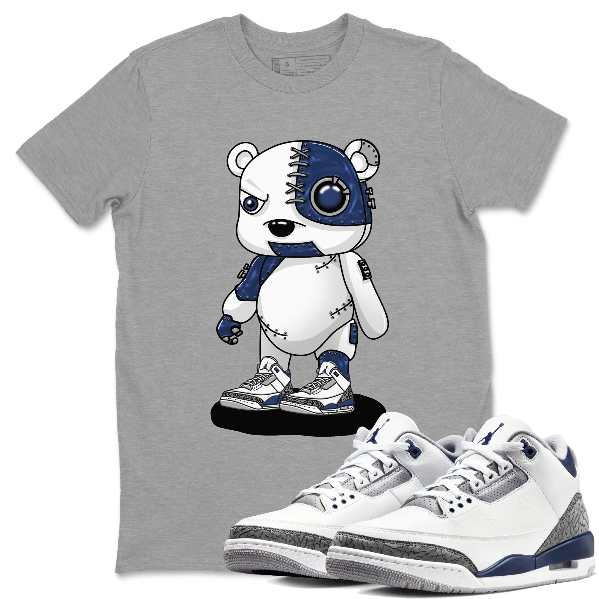 Air Jordan 3 Retro Midnight Navy shirt to match jordans Cyborg Bear sneaker shirt 3s Midnight Navy Drip Gear Zone unisex crew neck cotton Heather Grey 1 crew neck shirt